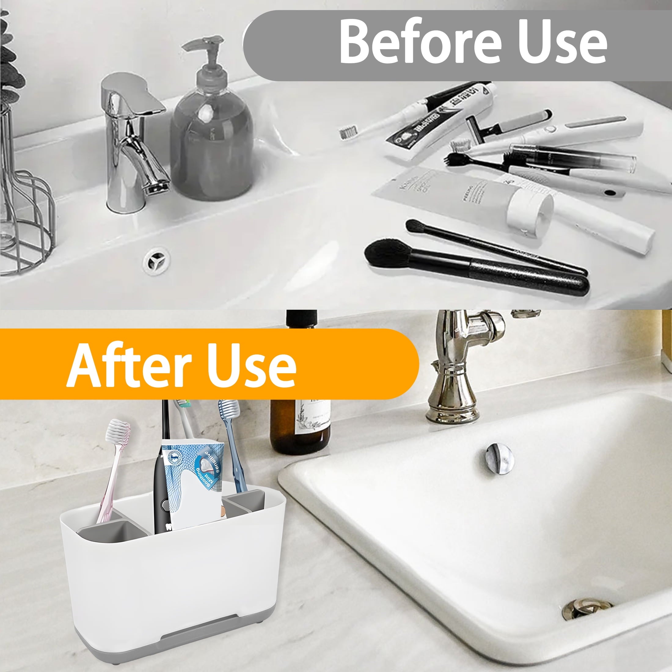 Aovky Toothbrush Holders for Bathrooms, Electric Toothbrush Toothpaste Holder with Adjustable Dividers and Drainage, 5 Slots Tooth Brush Holder Bathroom Accessories for Countertop Organizer, Gray