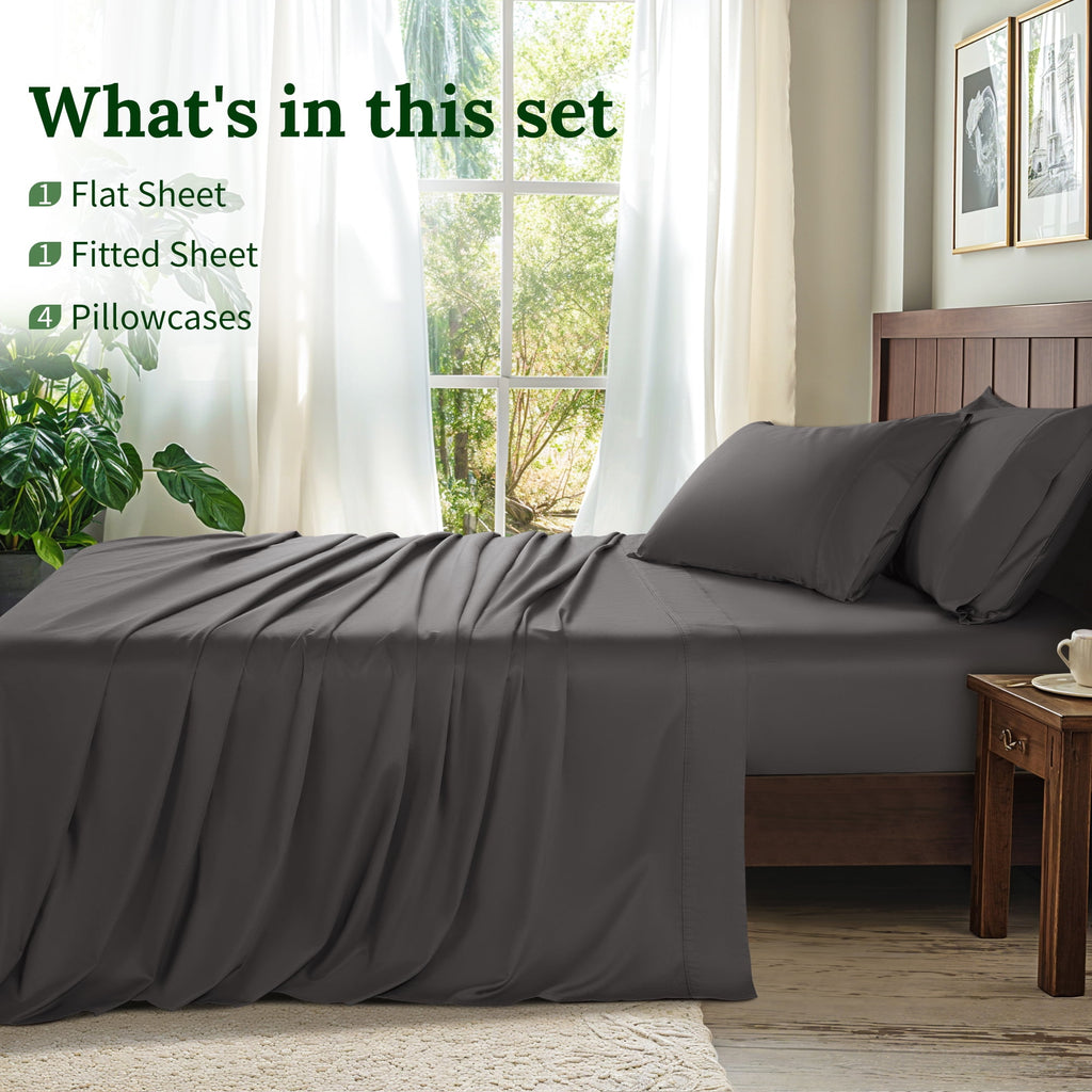 SONORO KATE 100% Cotton Bed Sheets Set, 1000 Thread Count 4 Piece Luxury Soft Sheets Set with 16" Deep Pocket, Queen, Dark Gray