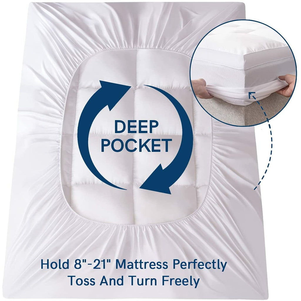 Meritlife Extra Thick Queen Mattress Topper, 400TC Cotton Pillow Top with 5D Spiral Fiber, Deep Pocket, Cooling Plush