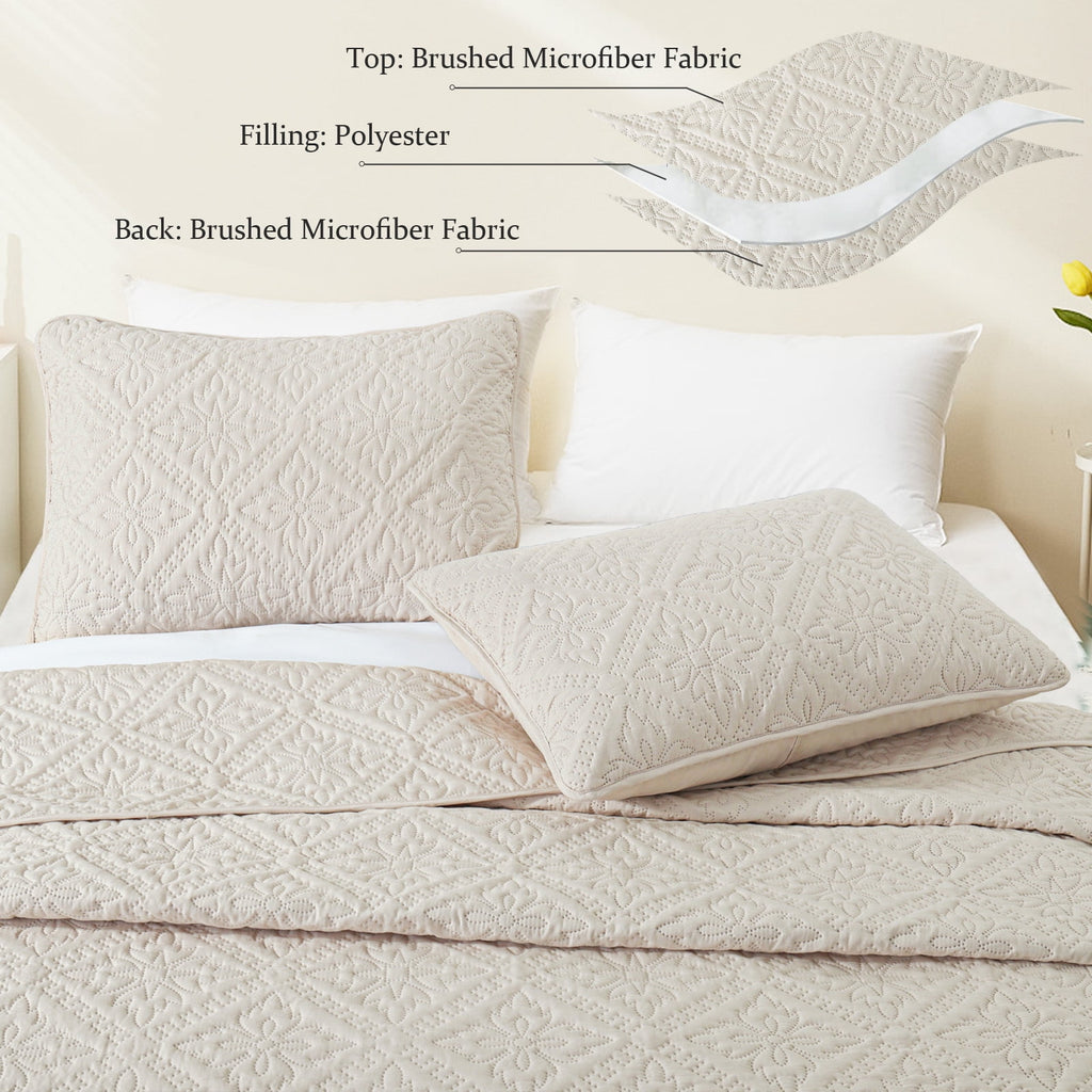 Exclusivo Mezcla King Quilt Bedding Set, Lightweight Soft Bedspreads Coverlets with 2 Pillow Shams, Modern Brich Beige Oversized Quilts King Size for All Seasons