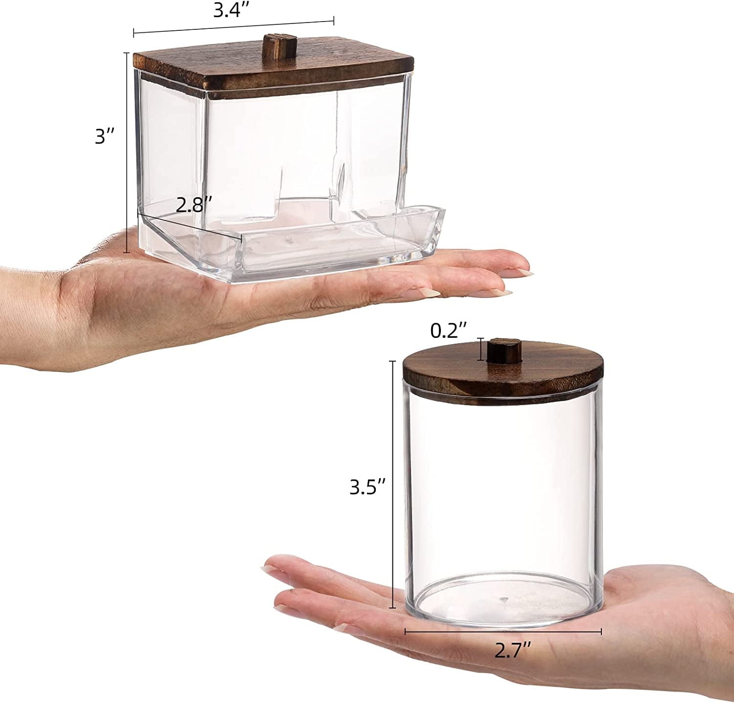 HBlife 4 Pack Qtips Holder Bathroom Container, 10/7 OZ Cotton Ball/Swabs Dispenser, Apothecary Jar Organizer for Storage Brown Wood Lids