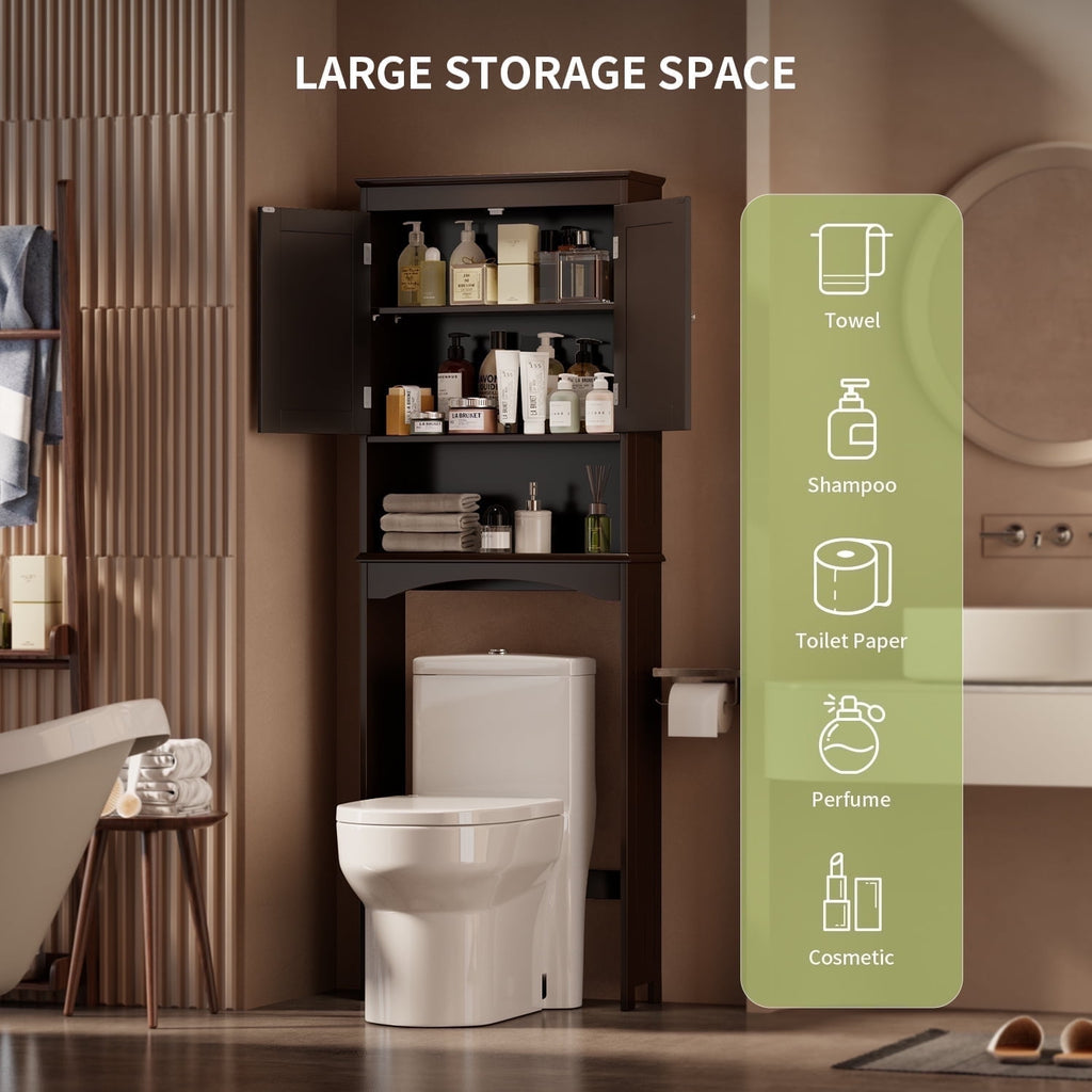 Over the Toilet Storage Cabinet, Lofka Space-Saving Bathroom Organizers and Storage with Adjustable Shlef & Doors, Espresso