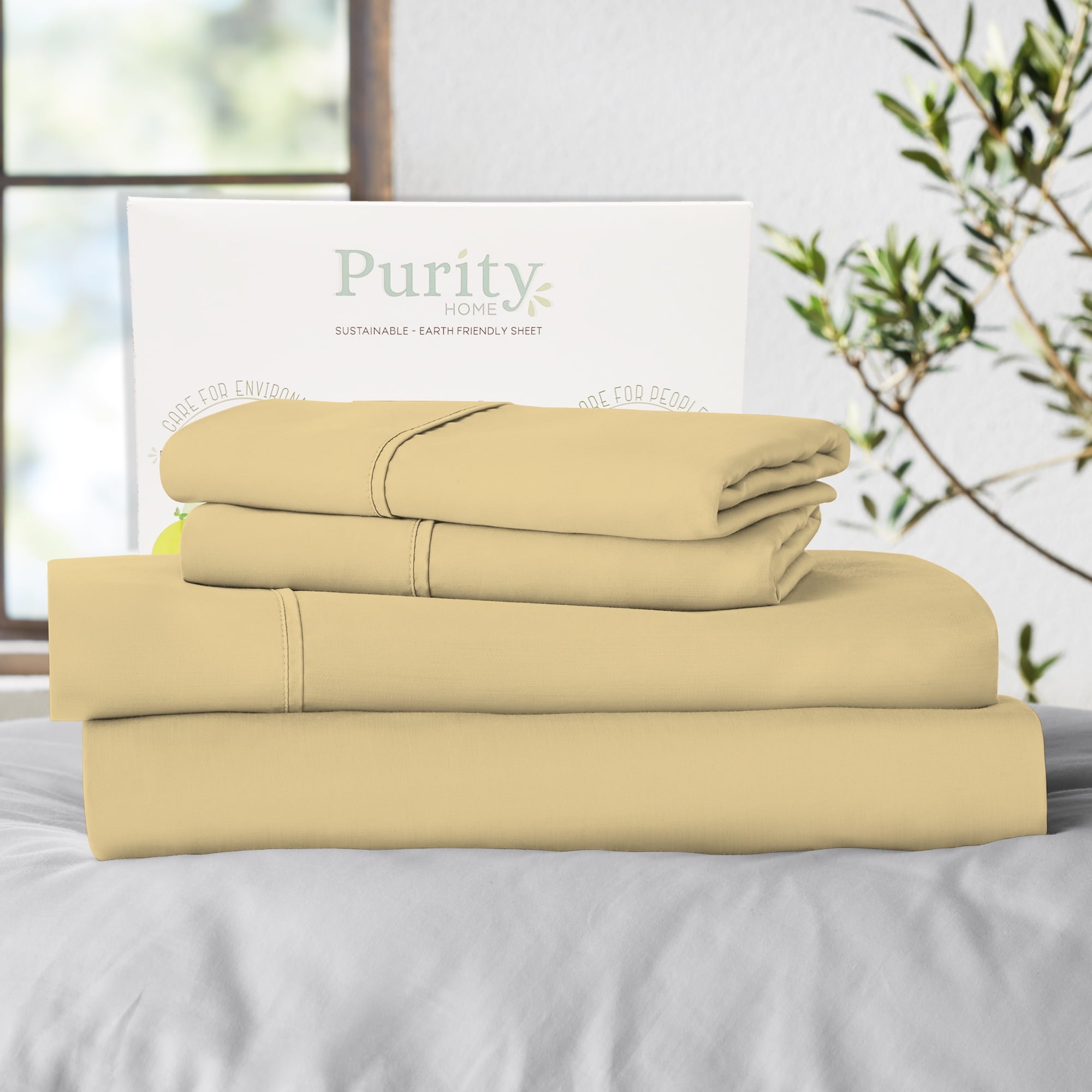 Purity Home Twin Bed Sheet Set - 100% Cotton Percale, 400 Thread Count - Cool, Crisp, Breathable & Durable 4-Piece - White