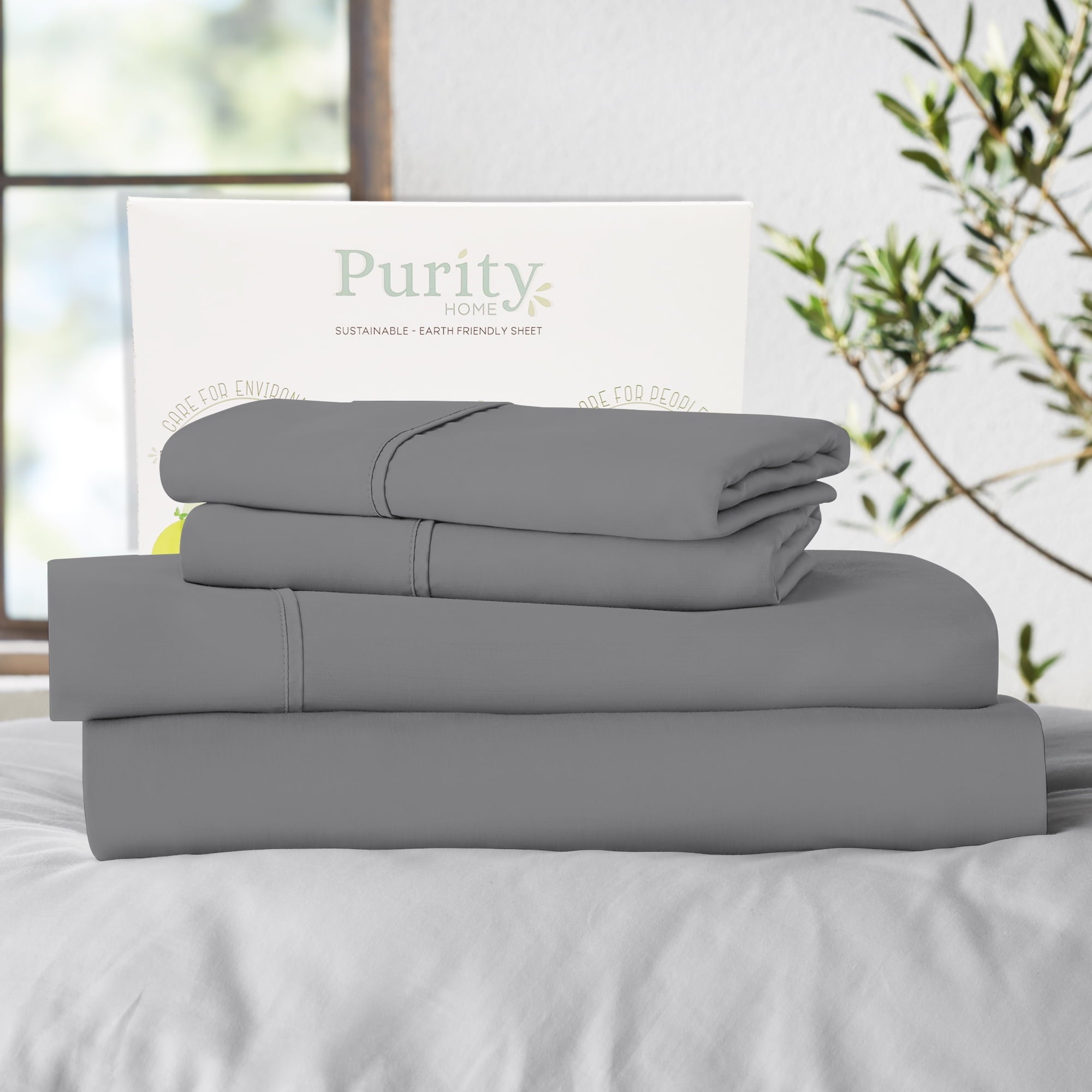 Purity Home Twin Bed Sheet Set - 100% Cotton Percale, 400 Thread Count - Cool, Crisp, Breathable & Durable 4-Piece - White