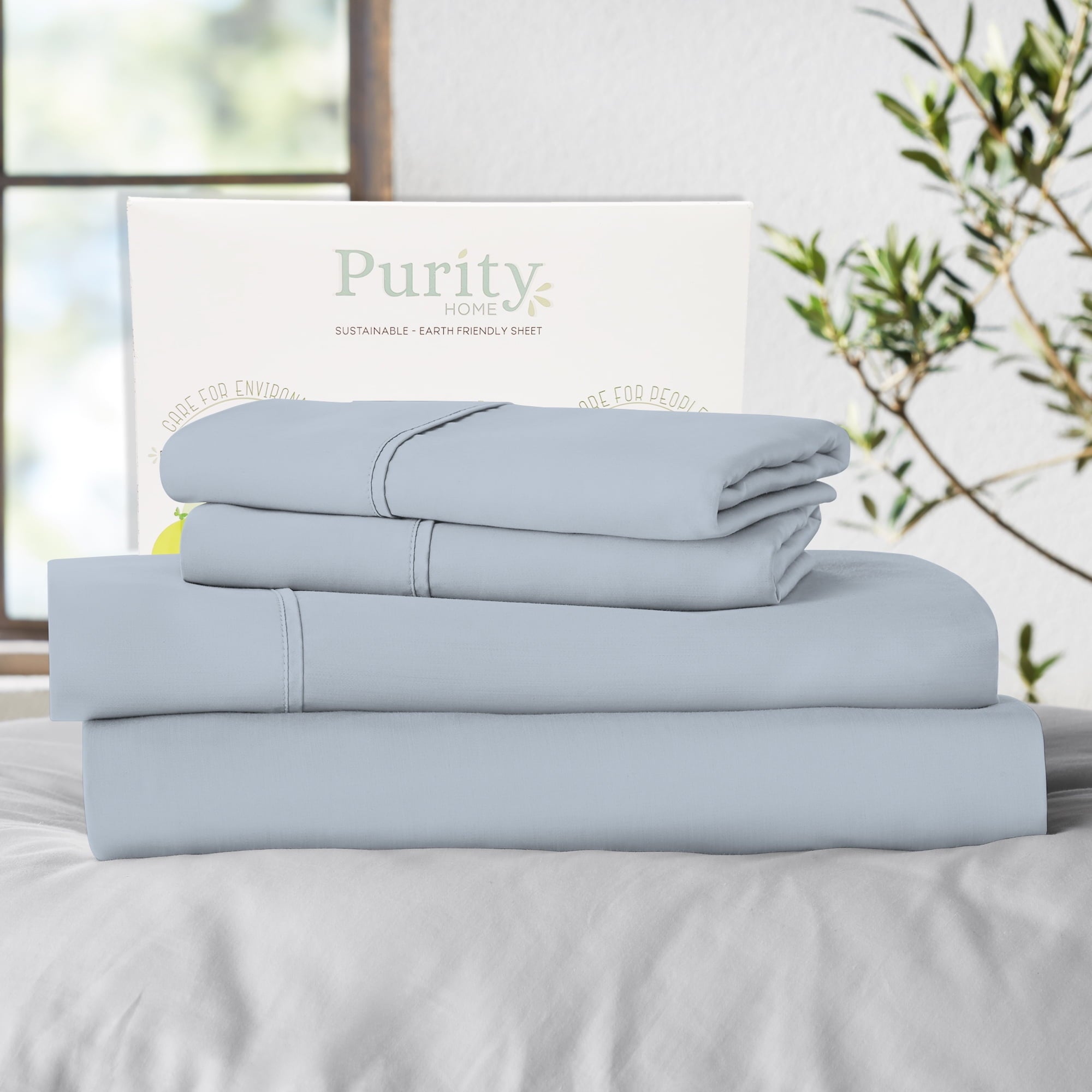 Purity Home Twin Bed Sheet Set - 100% Cotton Percale, 400 Thread Count - Cool, Crisp, Breathable & Durable 4-Piece - White