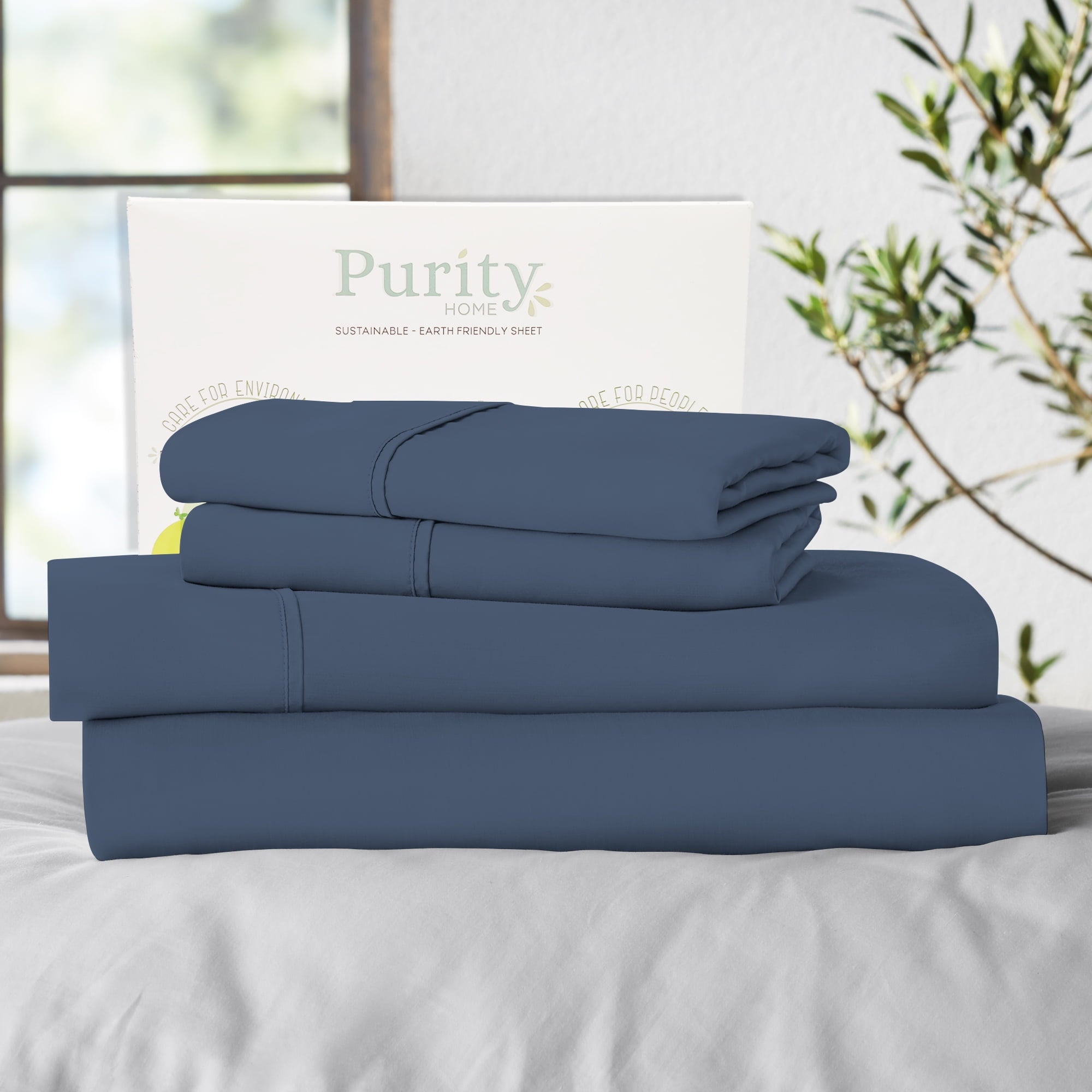 Purity Home Twin Bed Sheet Set - 100% Cotton Percale, 400 Thread Count - Cool, Crisp, Breathable & Durable 4-Piece - White