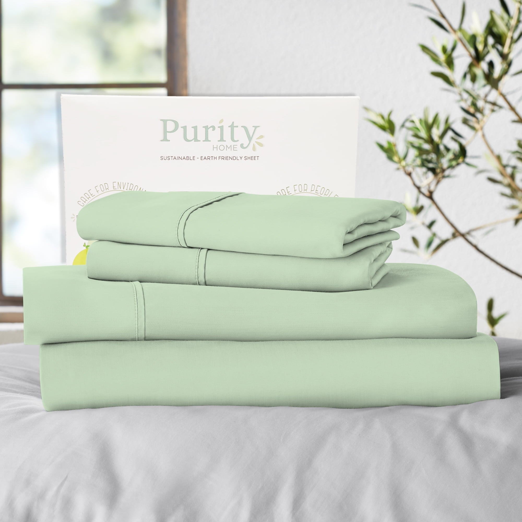 Purity Home Twin Bed Sheet Set - 100% Cotton Percale, 400 Thread Count - Cool, Crisp, Breathable & Durable 4-Piece - White