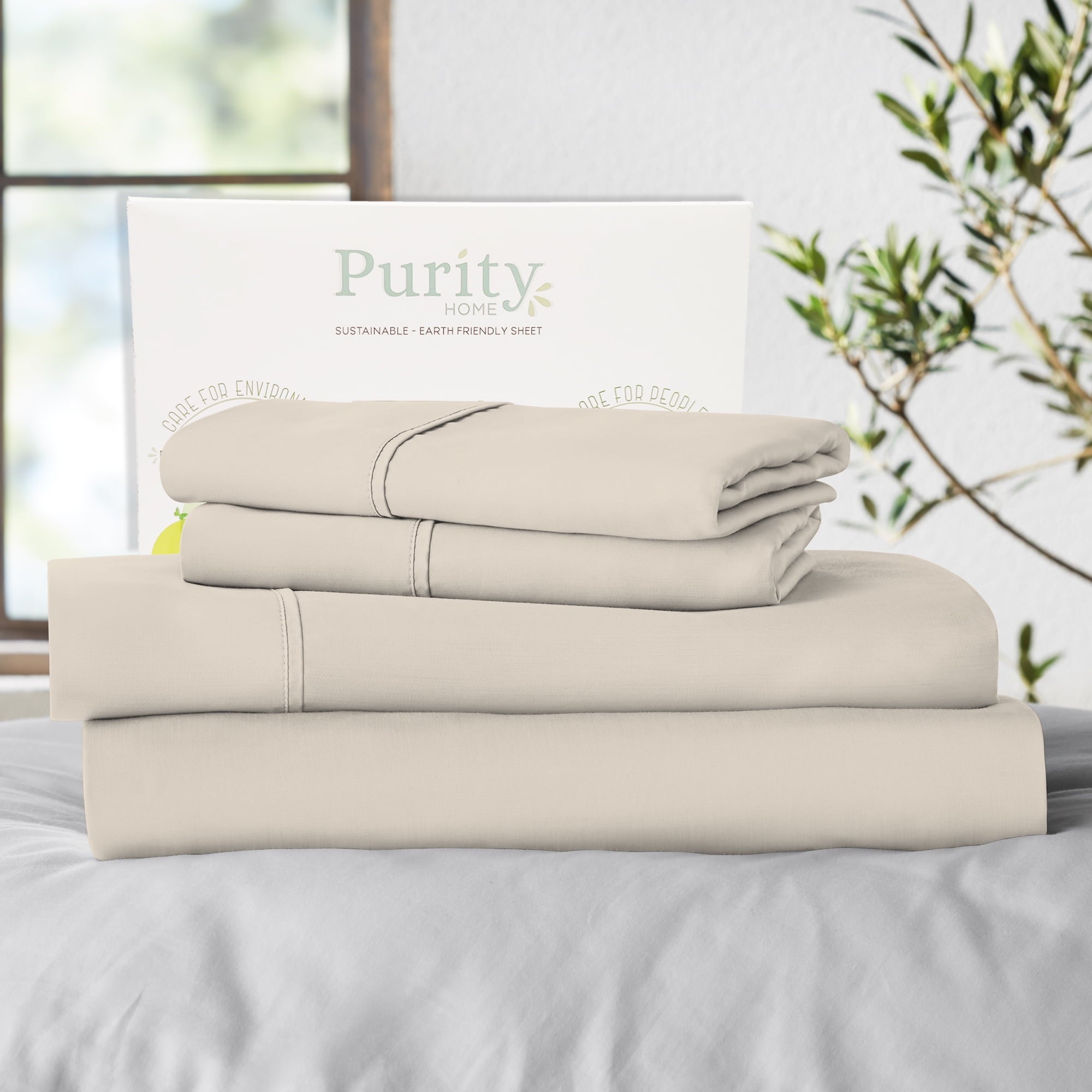 Purity Home Twin Bed Sheet Set - 100% Cotton Percale, 400 Thread Count - Cool, Crisp, Breathable & Durable 4-Piece - White