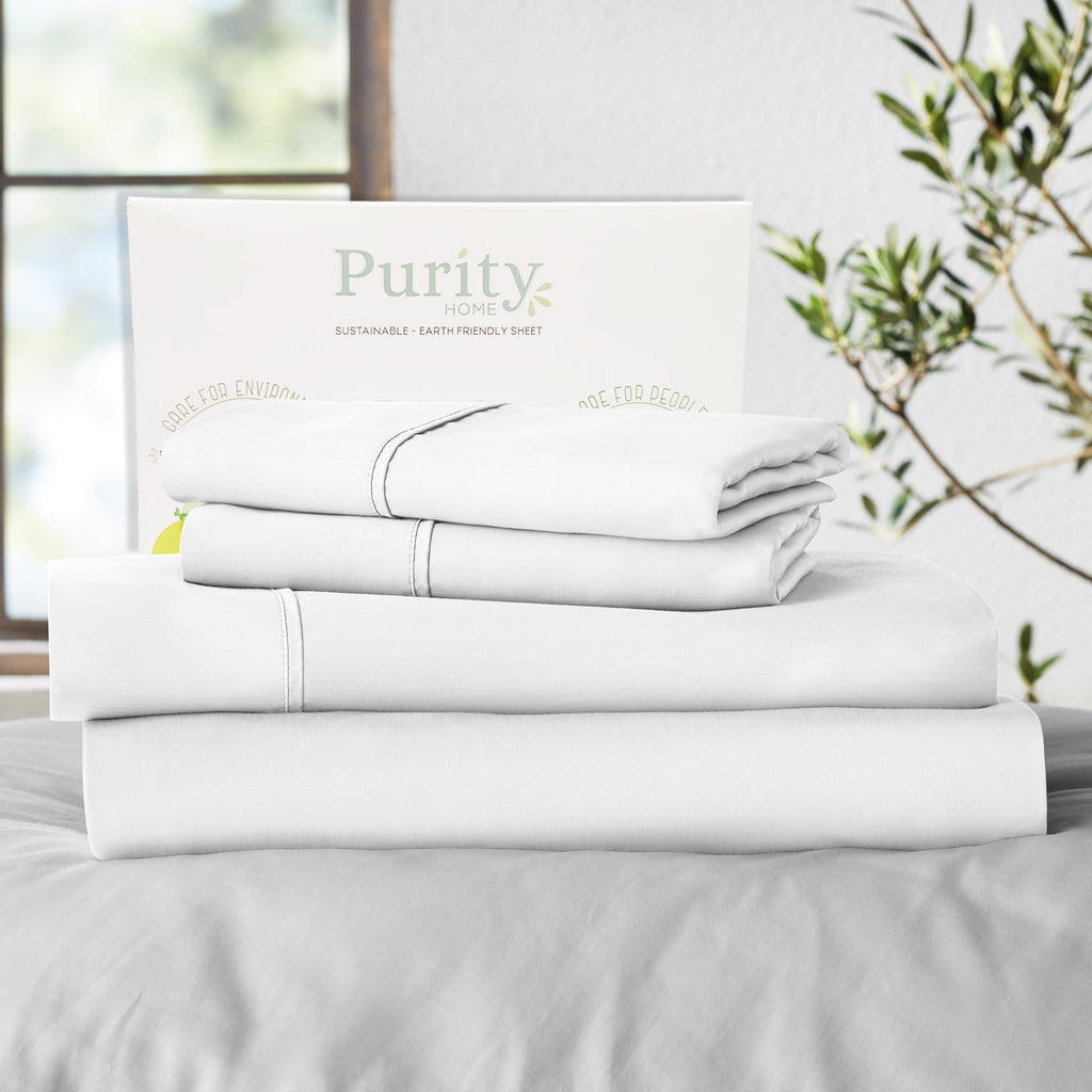 Purity Home Twin Bed Sheet Set - 100% Cotton Percale, 400 Thread Count - Cool, Crisp, Breathable & Durable 4-Piece - White