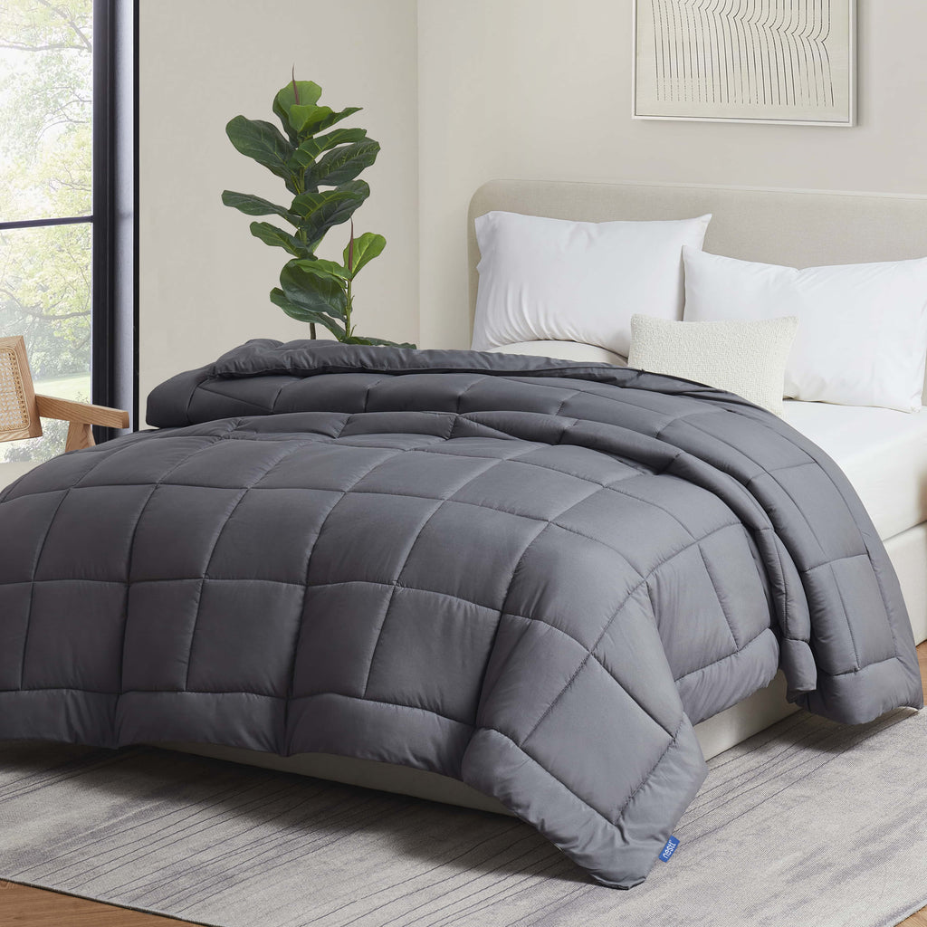 Nestl Gray Comforter, Quilted Down Alternative Bedding Duvet Insert, Queen