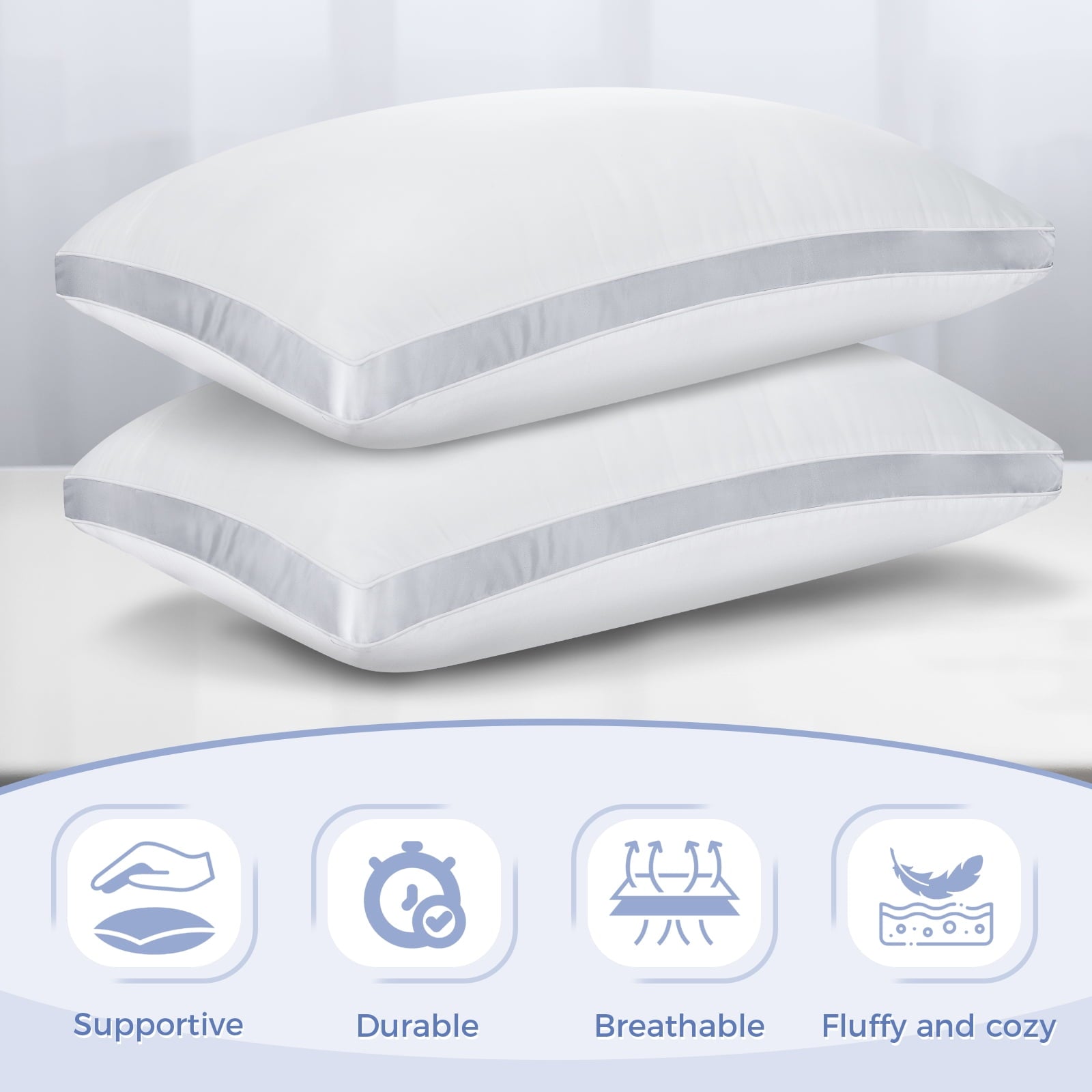 COOKEY Bed Pillows Queen Size Set of 2, Luxury Hotel Quality,Fluffy and Supportive Gusseted Bed Pillows for Side, Back, or Stomach Sleepers,20''x 30''