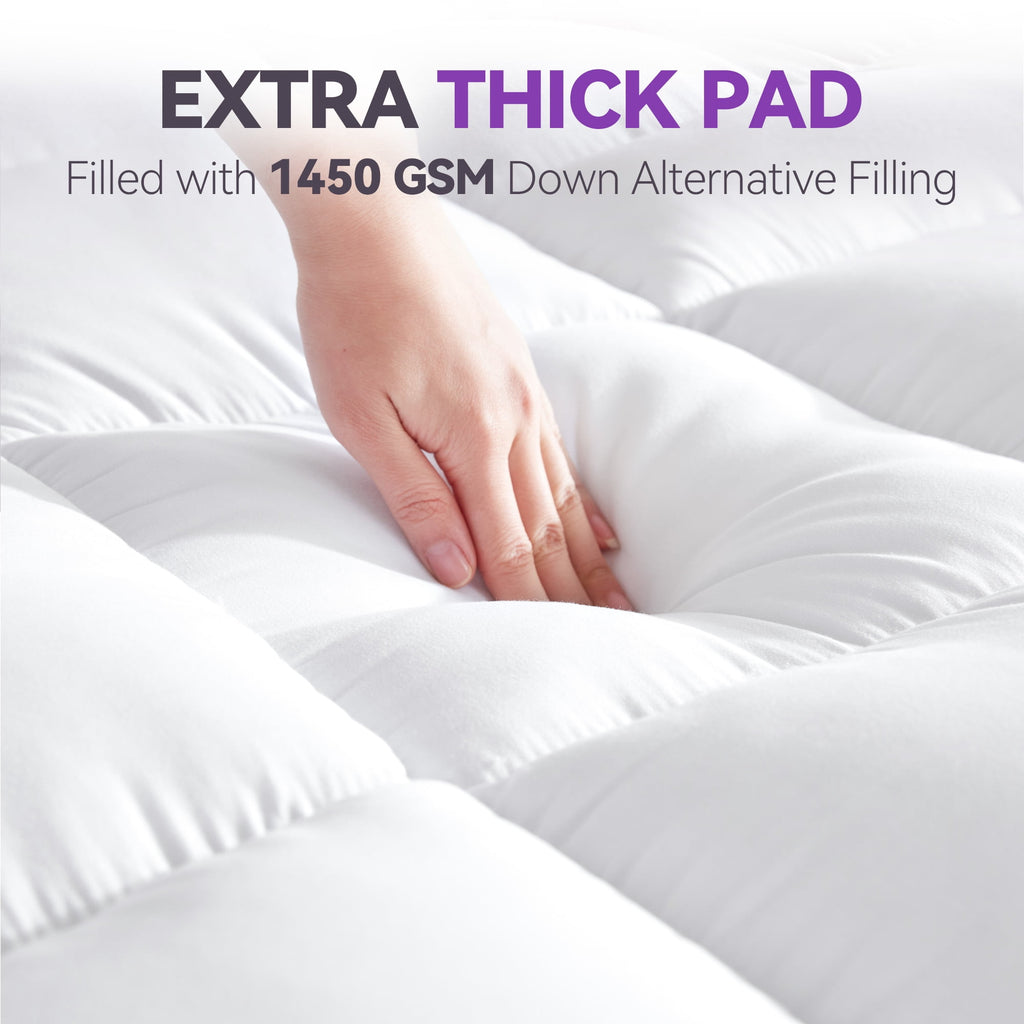 BDEUS Queen Size Dual Layer 5 inch Memory Foam Mattress Topper, 2 inch Gel Memory Foam and 3 inch 1450 GSM Down Alternative Quilted Pillow Top Mattress Pad Cover for Back Pain,Soft