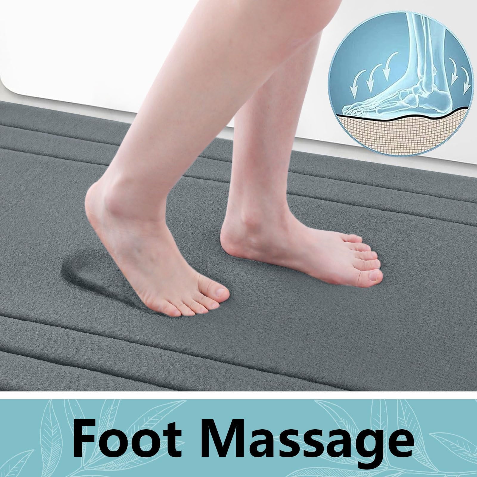 Buganda Memory Foam Bathroom Rug, Soft and Absorbent Bath Mat, Comfortable Bath Rug Carpet for Bathroom Floor Dark Grey 30x20