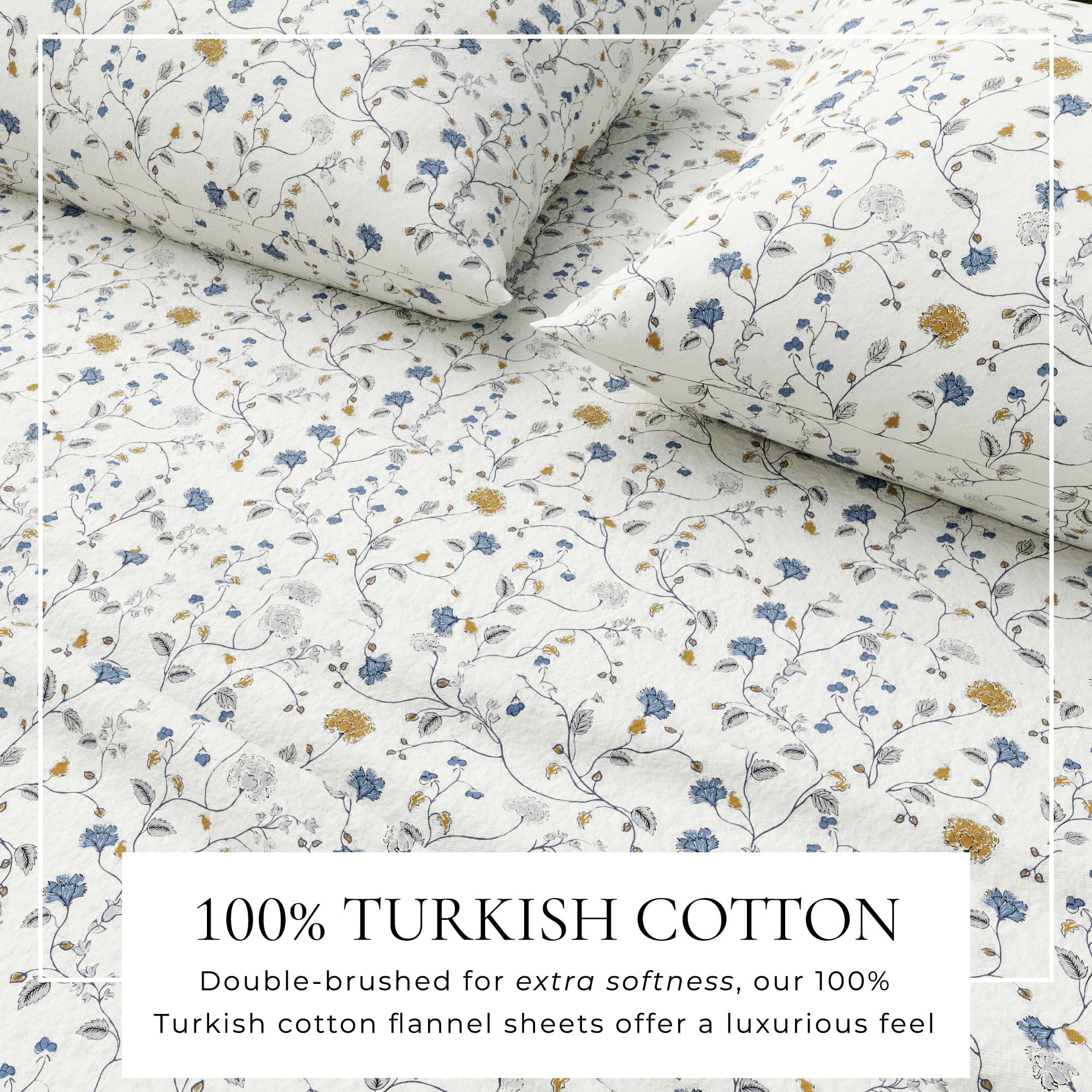 Great Bay Home 4-Piece 100% Turkish Cotton Flannel Sheet Set, Queen, Quiet Garden