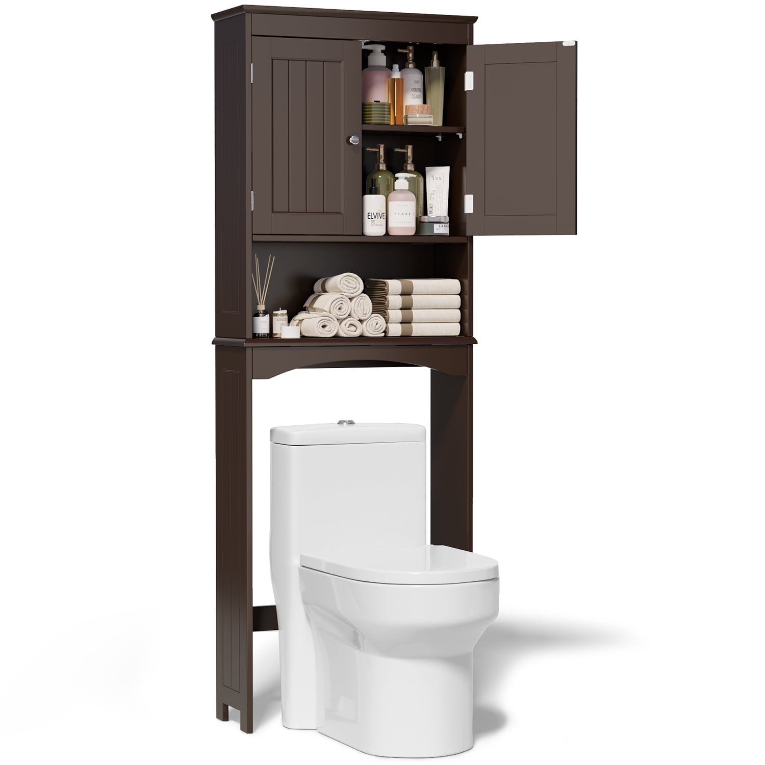 Over the Toilet Storage Cabinet, Lofka Space-Saving Bathroom Organizers and Storage with Adjustable Shlef & Doors, Espresso