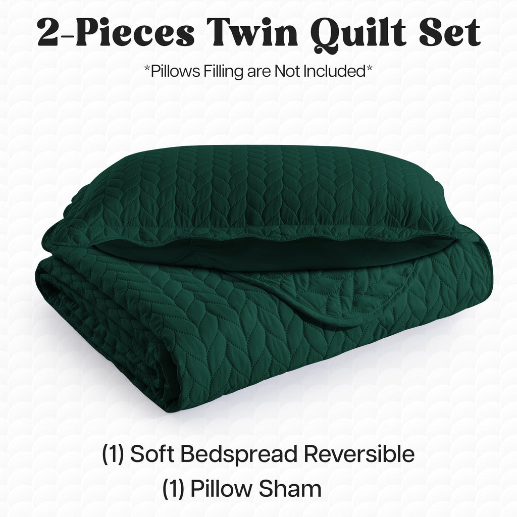 IR Imperial Rooms 2 Piece Microfiber Quilt Reversible Kids Bedding Soft 1 Bedspread & 1 Pillow Shams Emerald Green Twin