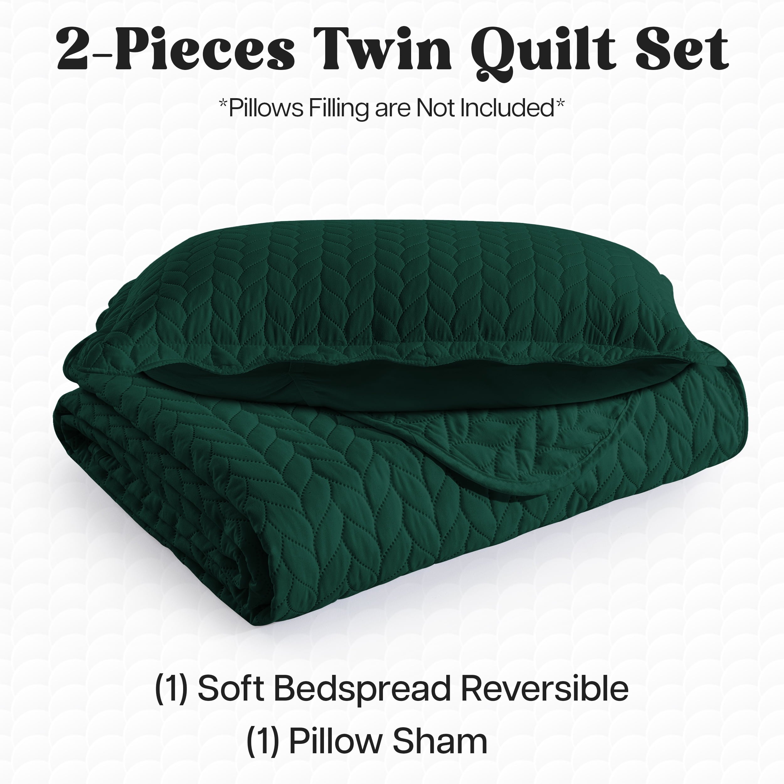 IR Imperial Rooms 2 Piece Microfiber Quilt Reversible Kids Bedding Soft 1 Bedspread & 1 Pillow Shams Emerald Green Twin