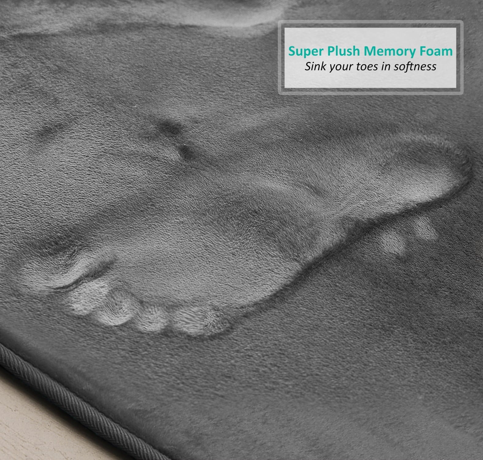 Nestl Set of 3 Absorbent Memory Foam Bath Mat Bathroom Rugs, Gray, Large 20"x32", Small 17"x24", Contour 24"x20"