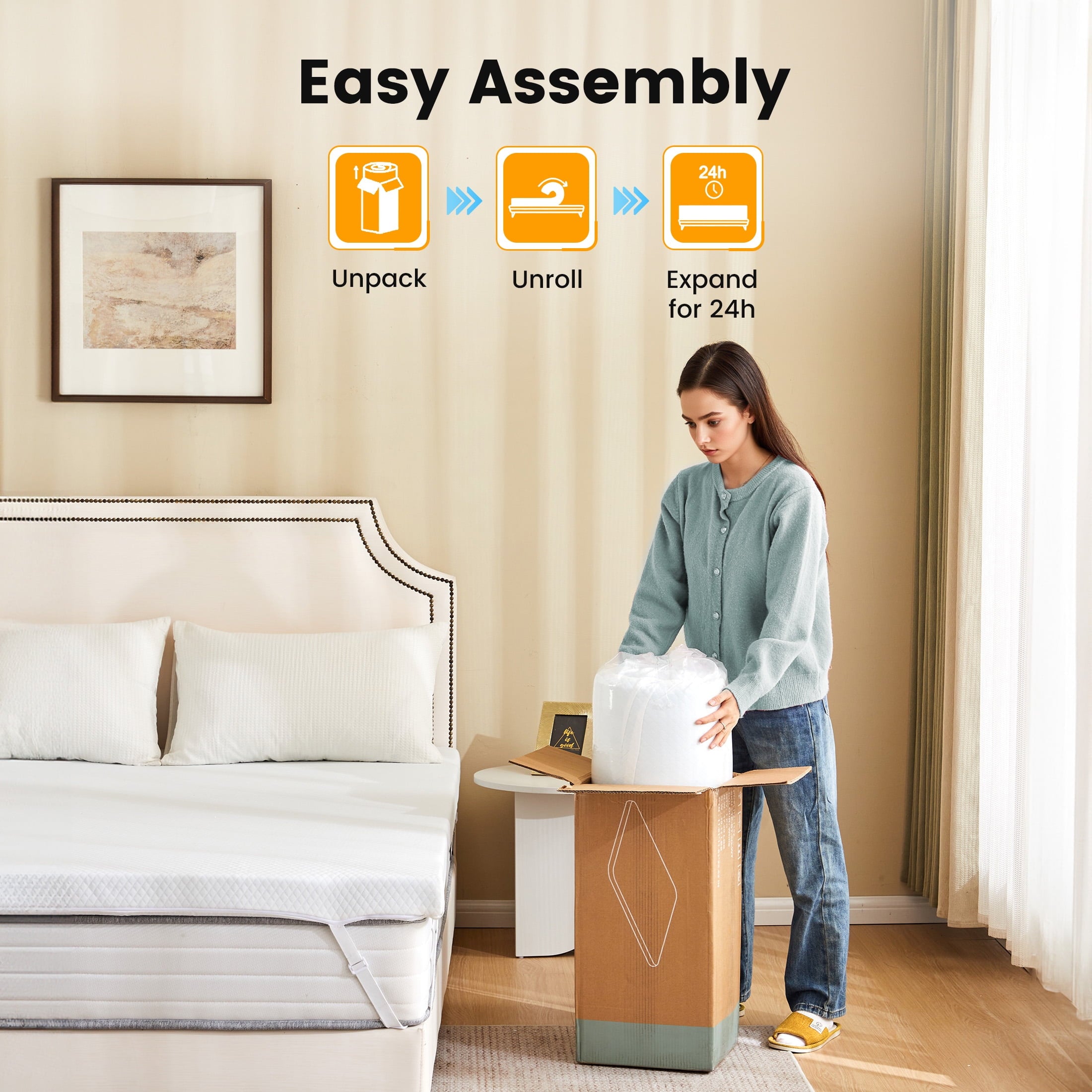 EDX 4 Inch Queen Size Gel Memory Foam Mattress Topper, Bed Topper with Removable Soft Cover