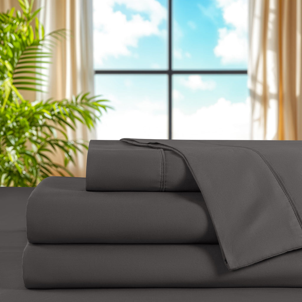 SONORO KATE 100% Cotton Bed Sheets Set, 1000 Thread Count 4 Piece Luxury Soft Sheets Set with 16" Deep Pocket, Queen, Dark Gray