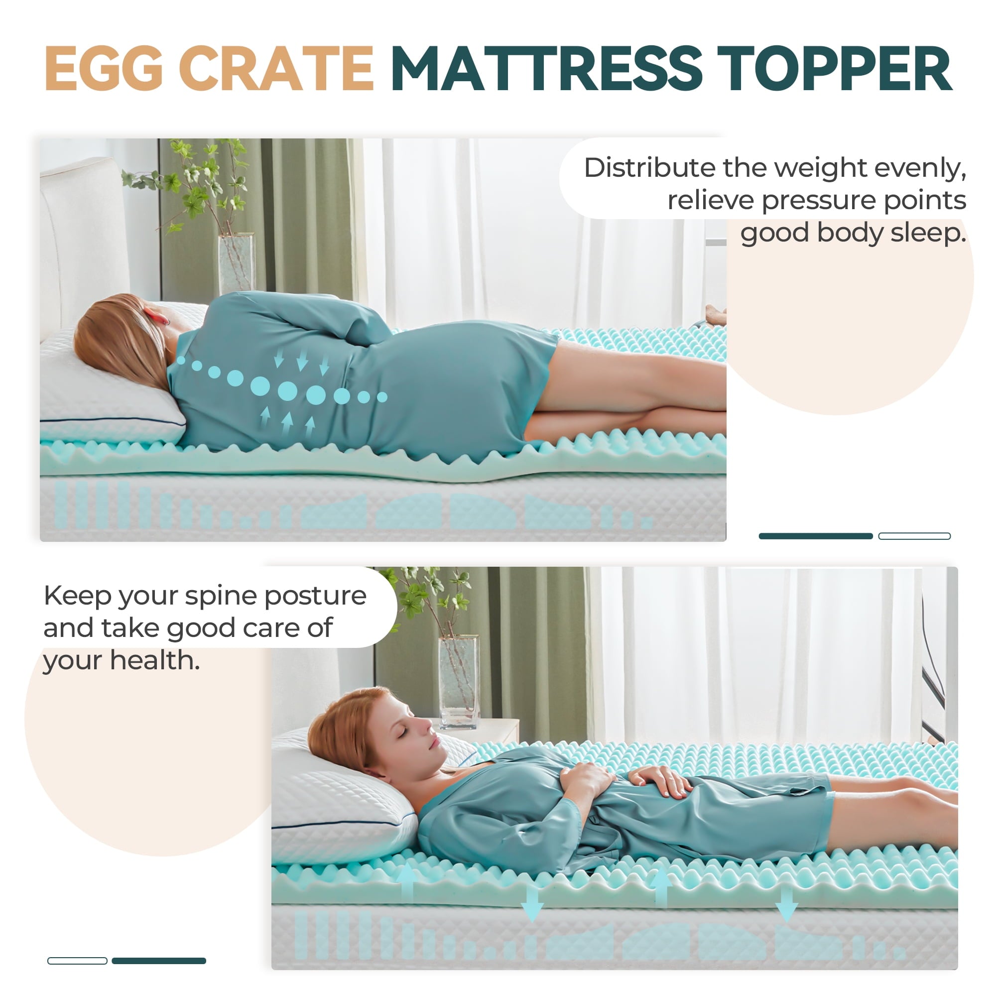 BDEUS 2 inch Gel Cooling Memory Foam Mattress Topper, Memory Foam Egg Crate Mattress Topper, CertiPUR-US Certified, Twin Size