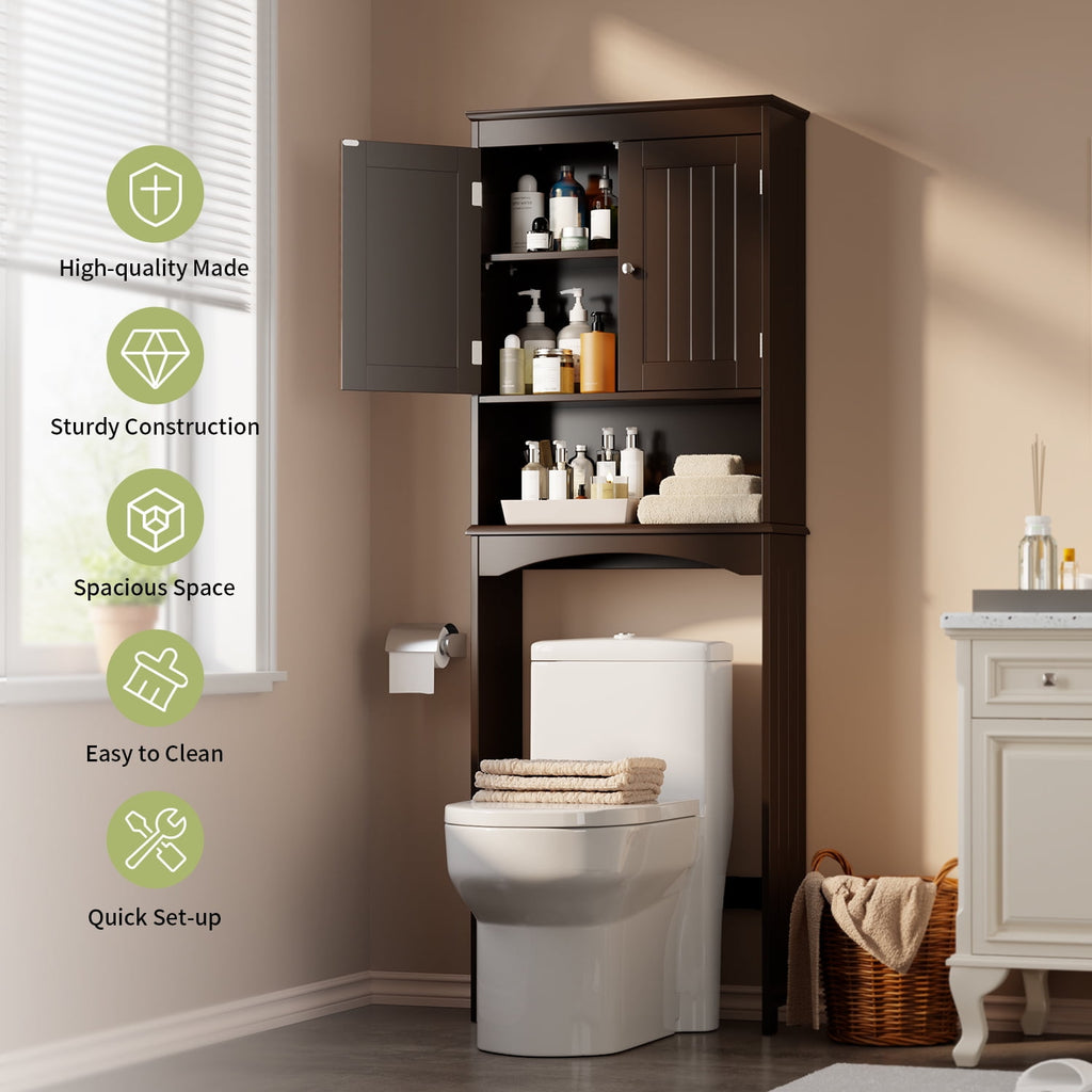 Over the Toilet Storage Cabinet, Lofka Space-Saving Bathroom Organizers and Storage with Adjustable Shlef & Doors, Espresso