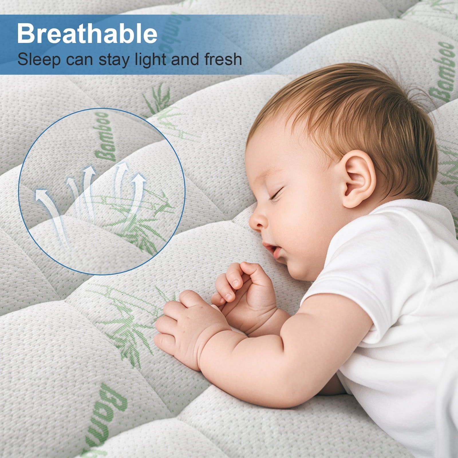 EMONIA Mattress Pad Queen Size Pillow Top Mattress Cover,Washable Mattress topper,Breathable Soft Viscose Made from Bamboo,Mattress Protector Deep Pocket Fits 8-21 Inches