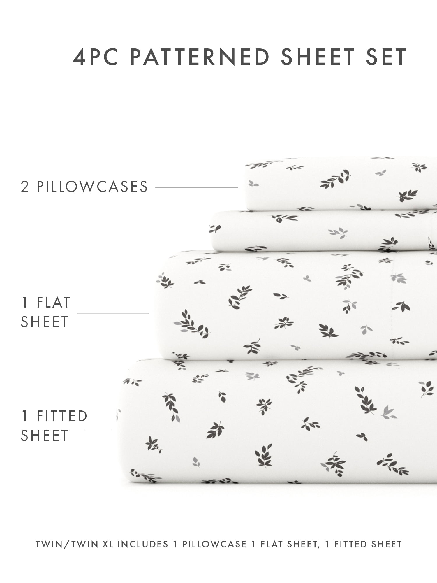 Ultra Soft & Breathable Wrinkle Free Bed Sheets Set - Floral Print Adult - Light Gray Floral Prints with Deep Pockets for King, Queen, Full, & Twins