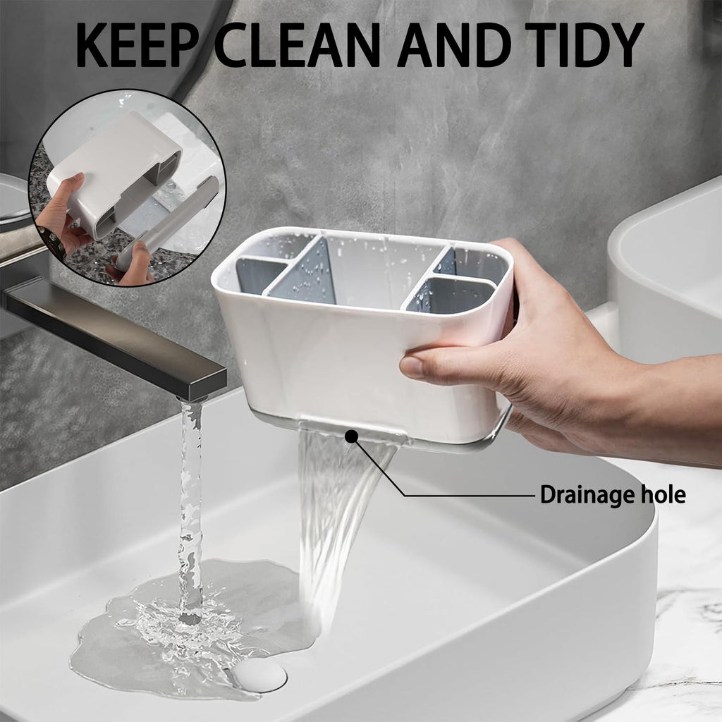 Aovky Toothbrush Holders for Bathrooms, Electric Toothbrush Toothpaste Holder with Adjustable Dividers and Drainage, 5 Slots Tooth Brush Holder Bathroom Accessories for Countertop Organizer, Gray