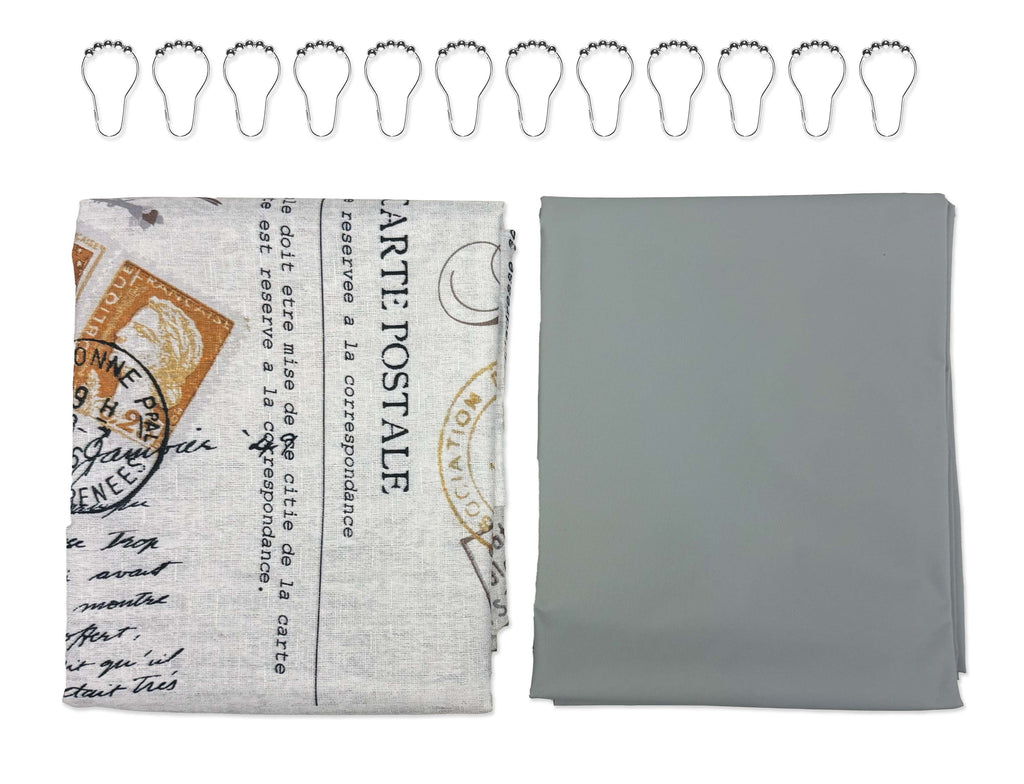 Mainstays Paris Eiffel Tower Geometric Shower Curtain Set with Hooks & Liner– 14-Piece Contemporary Gray Bathroom Decor, 70" x 72", Machine Washable