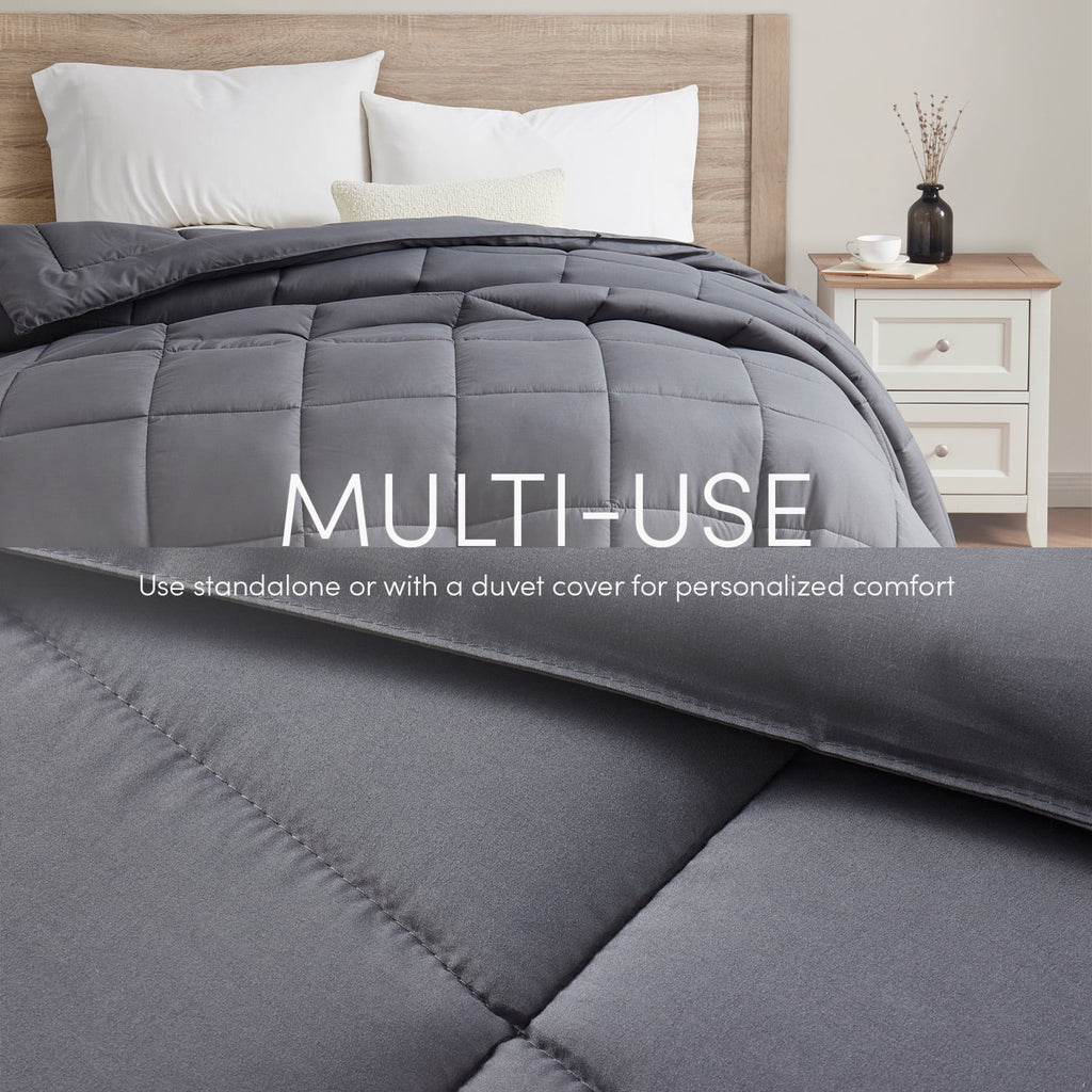 Nestl Gray Comforter, Quilted Down Alternative Bedding Duvet Insert, Queen