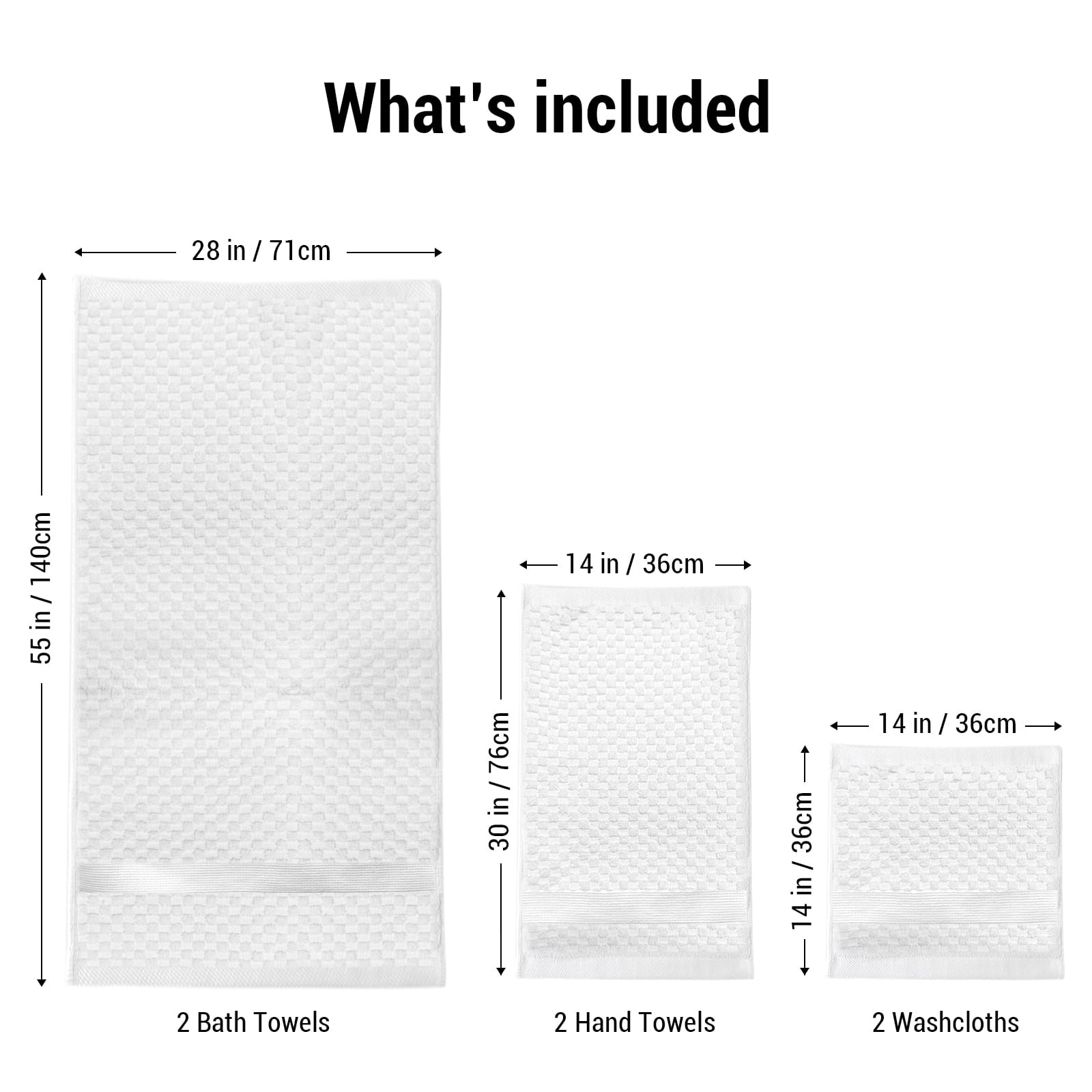 Kingrest 100% Cotton Bath Towel Sets of 6 Pieces, 2 Bath Towels 2 Hand Towels 2 Washcloths, Highly Absorbent Towels for Bathroom, Gym, Hotel