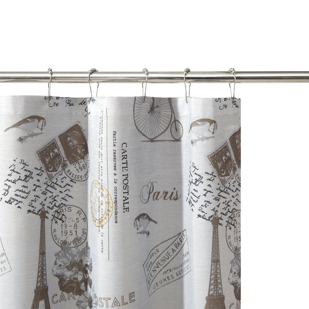 Mainstays Paris Eiffel Tower Geometric Shower Curtain Set with Hooks & Liner– 14-Piece Contemporary Gray Bathroom Decor, 70" x 72", Machine Washable