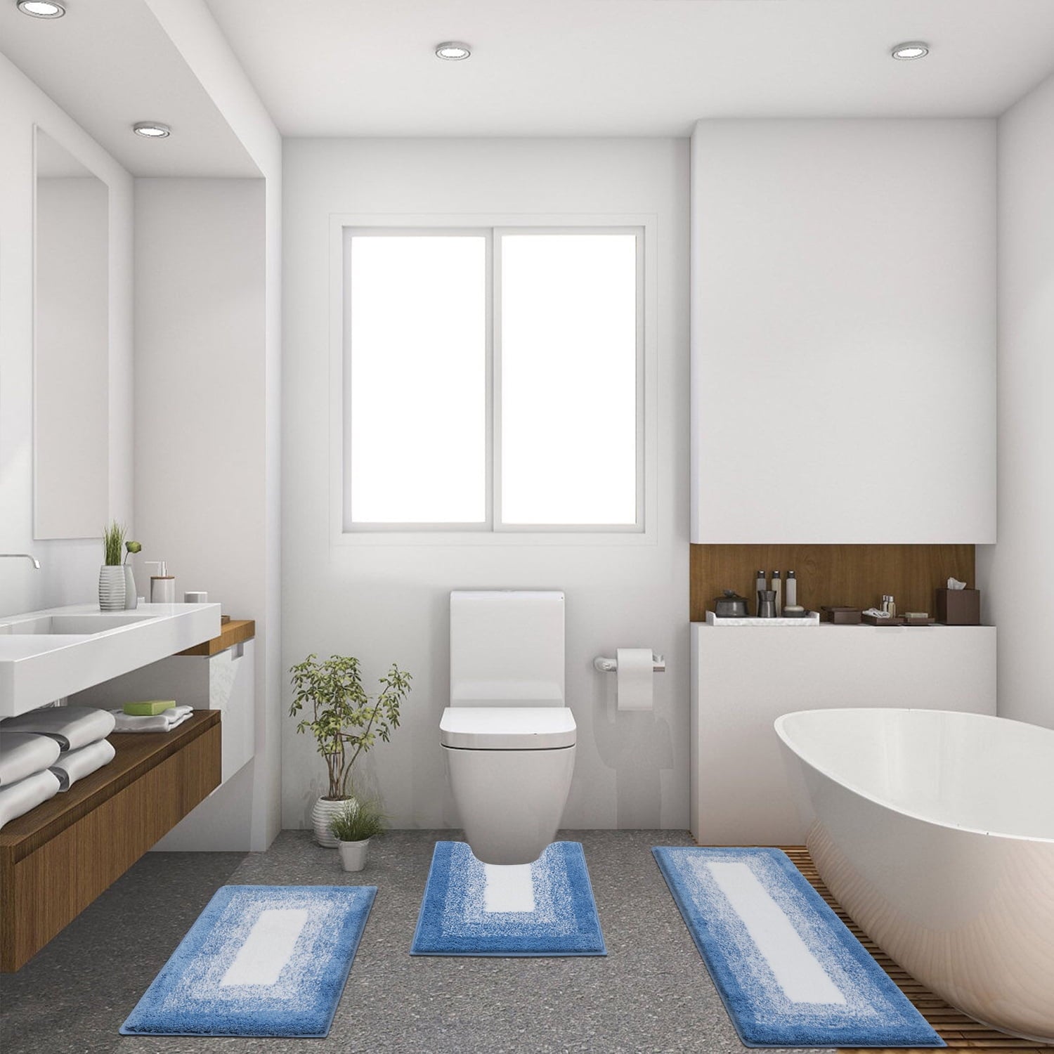 Ileading Bathroom Rugs Sets 4 Piece Plush Shaggy Microfiber Bath Rug with U-Shaped Contour Toilet Mat