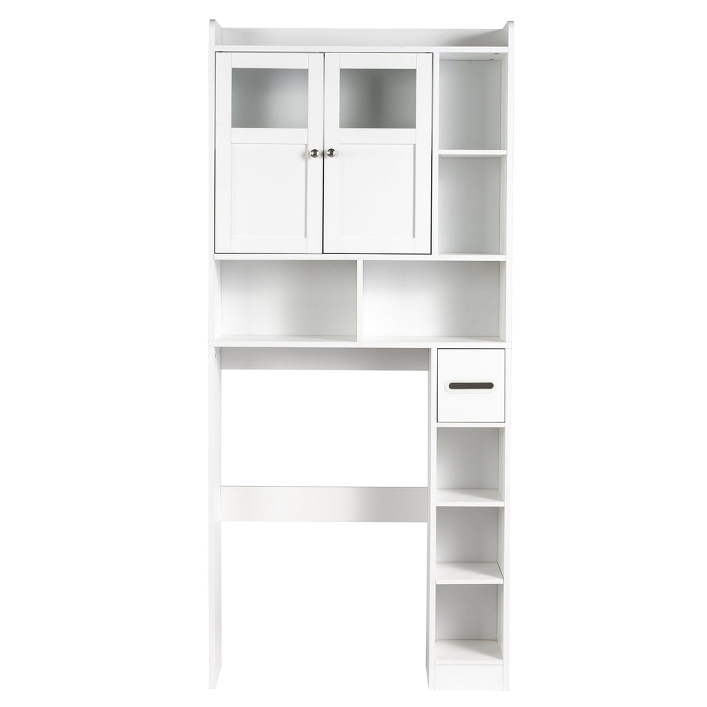Zimtown Over the Toilet Bathroom Storage Cabinet with 2 Doors and 3 Storage Shelves& Side Storage, White