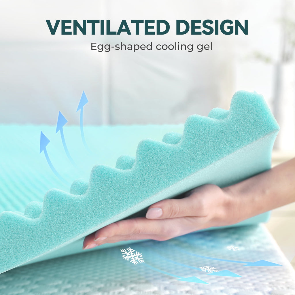 BDEUS 2 inch Gel Cooling Memory Foam Mattress Topper, Memory Foam Egg Crate Mattress Topper, CertiPUR-US Certified, Twin Size