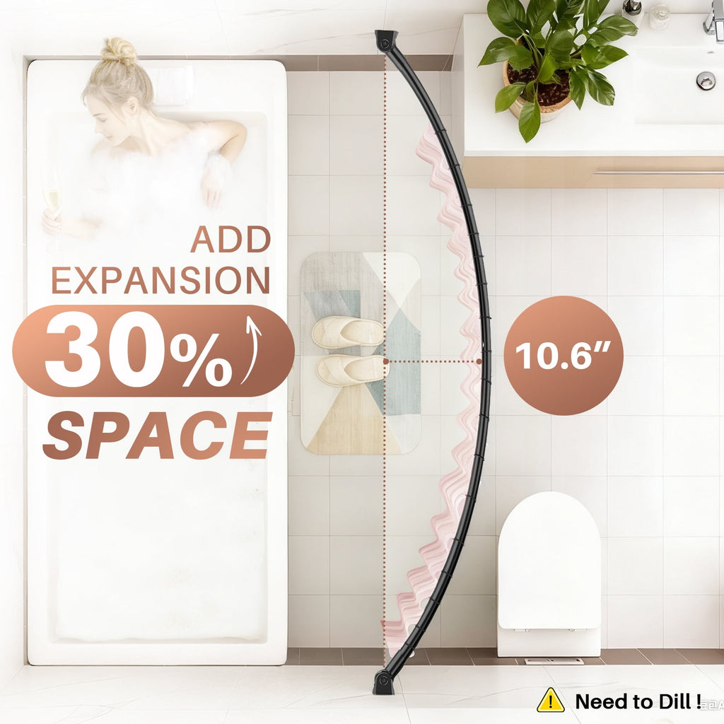 Yeabett Curved Shower Curtain Rod 43-72 Inches Adjustable, Shower Rods for Bathroom Aluminum Rustproof, Round shower curtain rod Expandable, Black