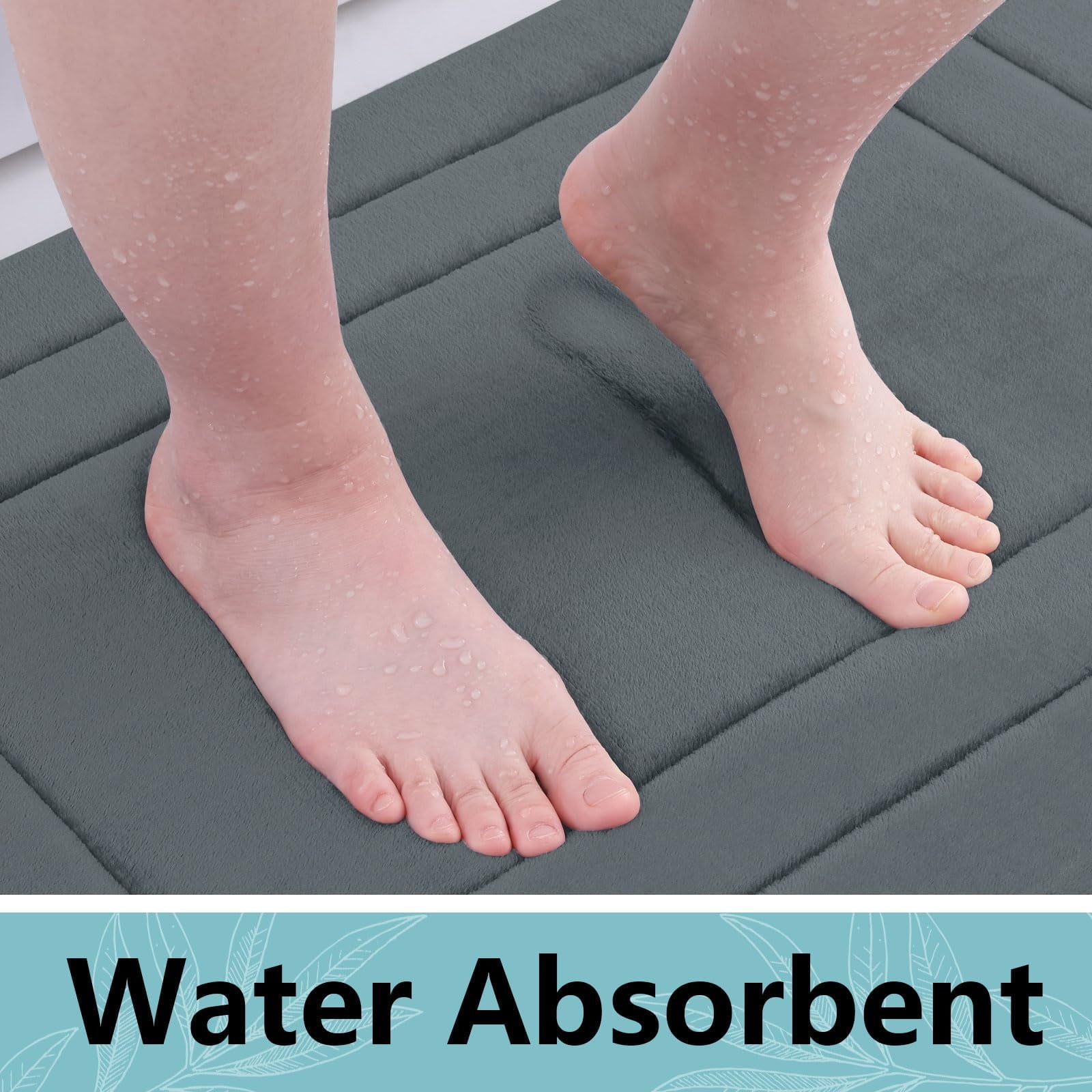 Buganda Memory Foam Bathroom Rug, Soft and Absorbent Bath Mat, Comfortable Bath Rug Carpet for Bathroom Floor Dark Grey 30x20