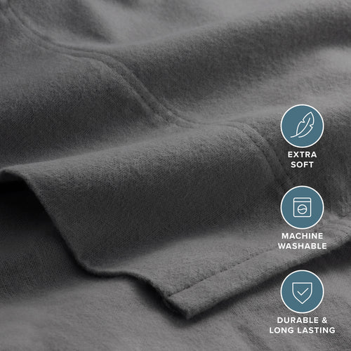 Bare Home Luxury 100% Cotton Flannel Queen Sheet Set, Deep Pocket, 4-Piece, Gray