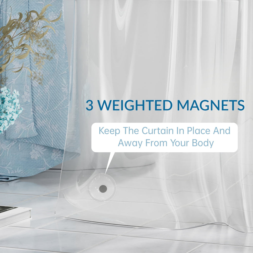 Bathway Clear Shower Curtain Liner, 72"W x 72"L Waterproof PEVA Plastic Shower Liner for Bathroom with Magnets and Rustproof Metal Grommets, Mold & Mildew-Resistant