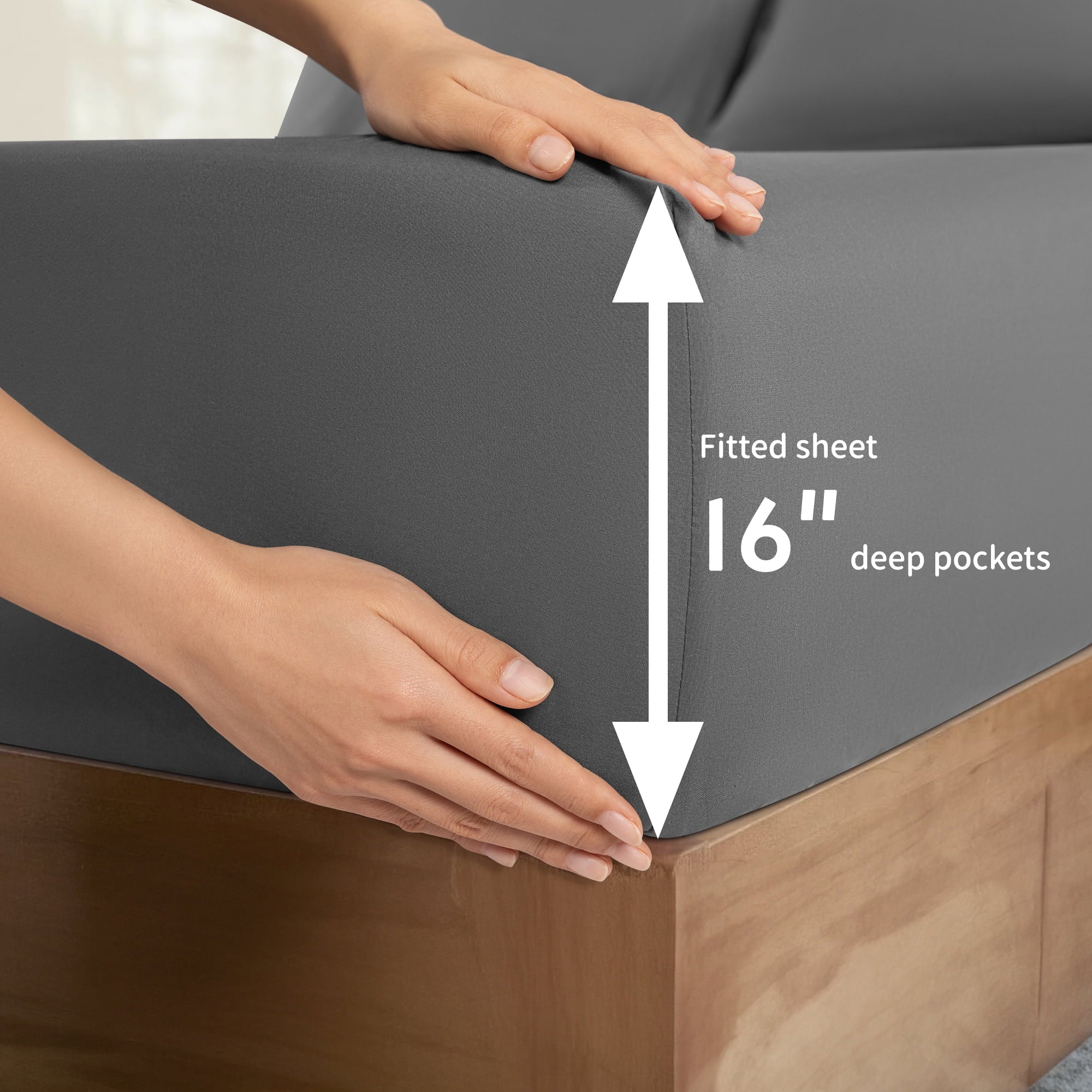 SONORO KATE 6 Pieces Bed Sheet Set, 1800 Series Soft Microfiber Queen Sheets with 16" Deep Pocket, Dark Gray