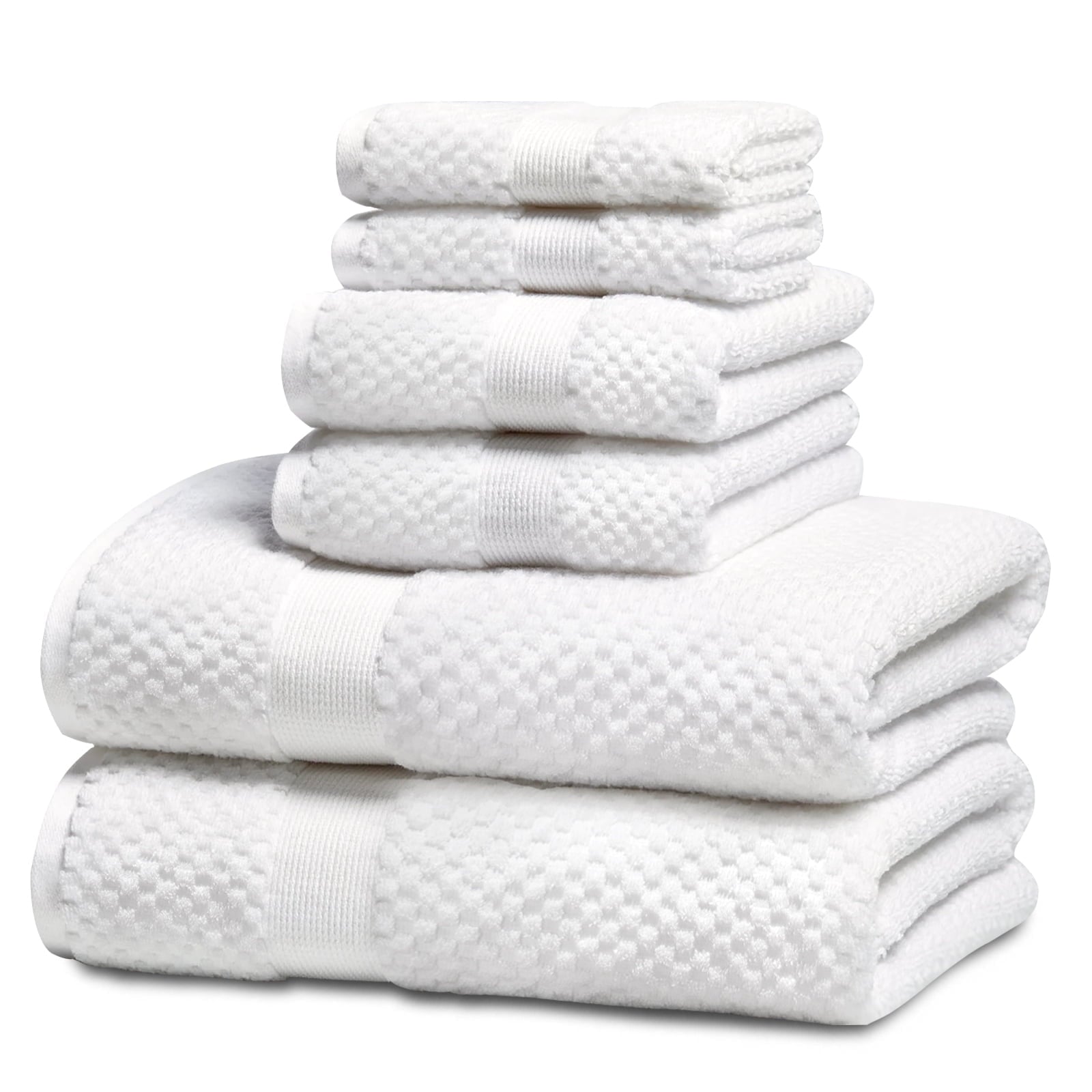 Kingrest 100% Cotton Bath Towel Sets of 6 Pieces, 2 Bath Towels 2 Hand Towels 2 Washcloths, Highly Absorbent Towels for Bathroom, Gym, Hotel