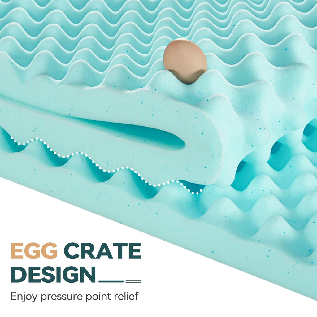 BDEUS 2 inch Gel Cooling Memory Foam Mattress Topper, Memory Foam Egg Crate Mattress Topper, CertiPUR-US Certified, Twin Size