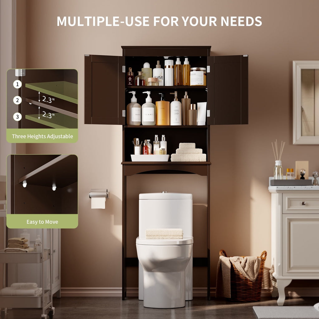 Over the Toilet Storage Cabinet, Lofka Space-Saving Bathroom Organizers and Storage with Adjustable Shlef & Doors, Espresso