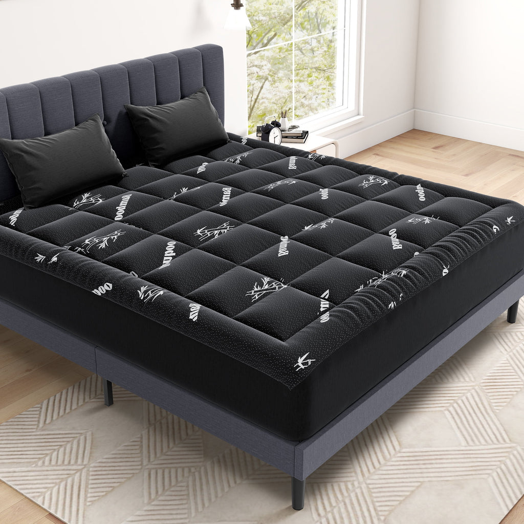 edx Queen Mattress Protector, Thickened Mattress Pad with Bamboo Fiber Viscose Filling, Breathable, Soft, Cooling,Black, 60" x 80"