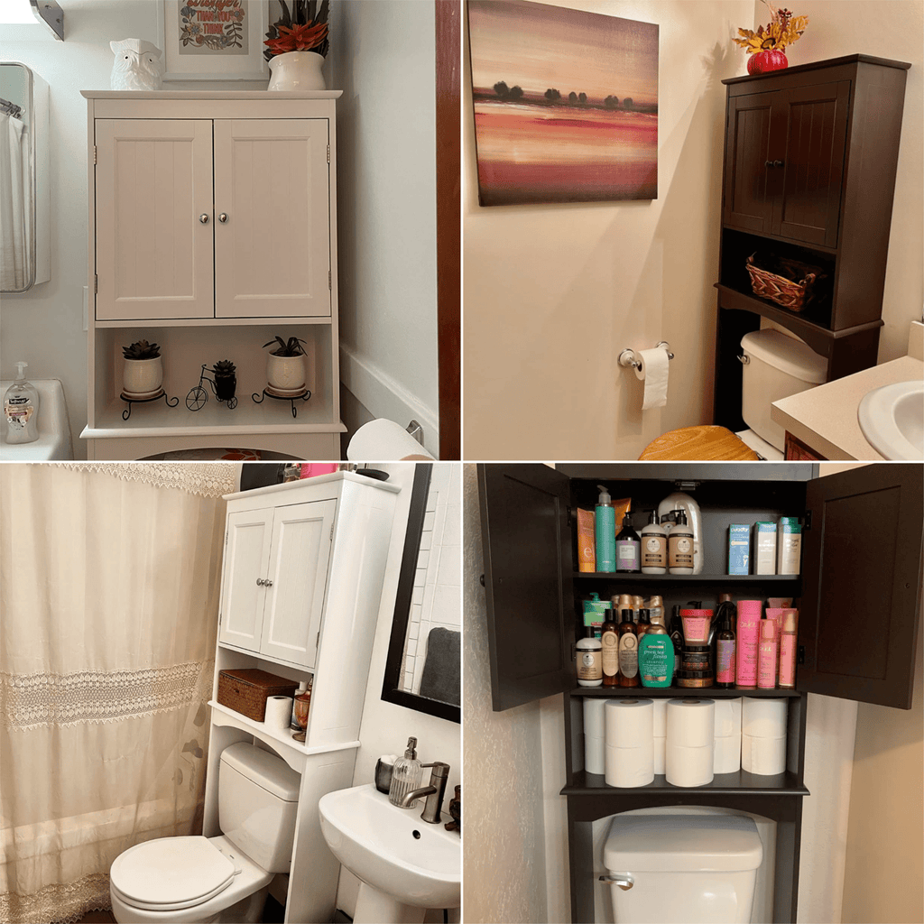 Over the Toilet Storage Cabinet, Lofka Space-Saving Bathroom Organizers and Storage with Adjustable Shlef & Doors, Espresso
