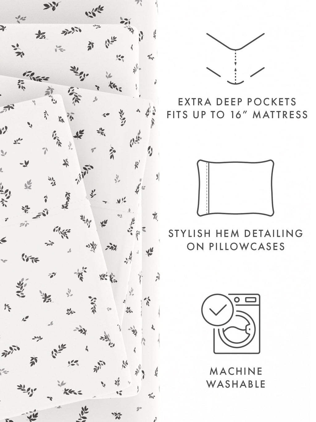 Ultra Soft & Breathable Wrinkle Free Bed Sheets Set - Floral Print Adult - Light Gray Floral Prints with Deep Pockets for King, Queen, Full, & Twins