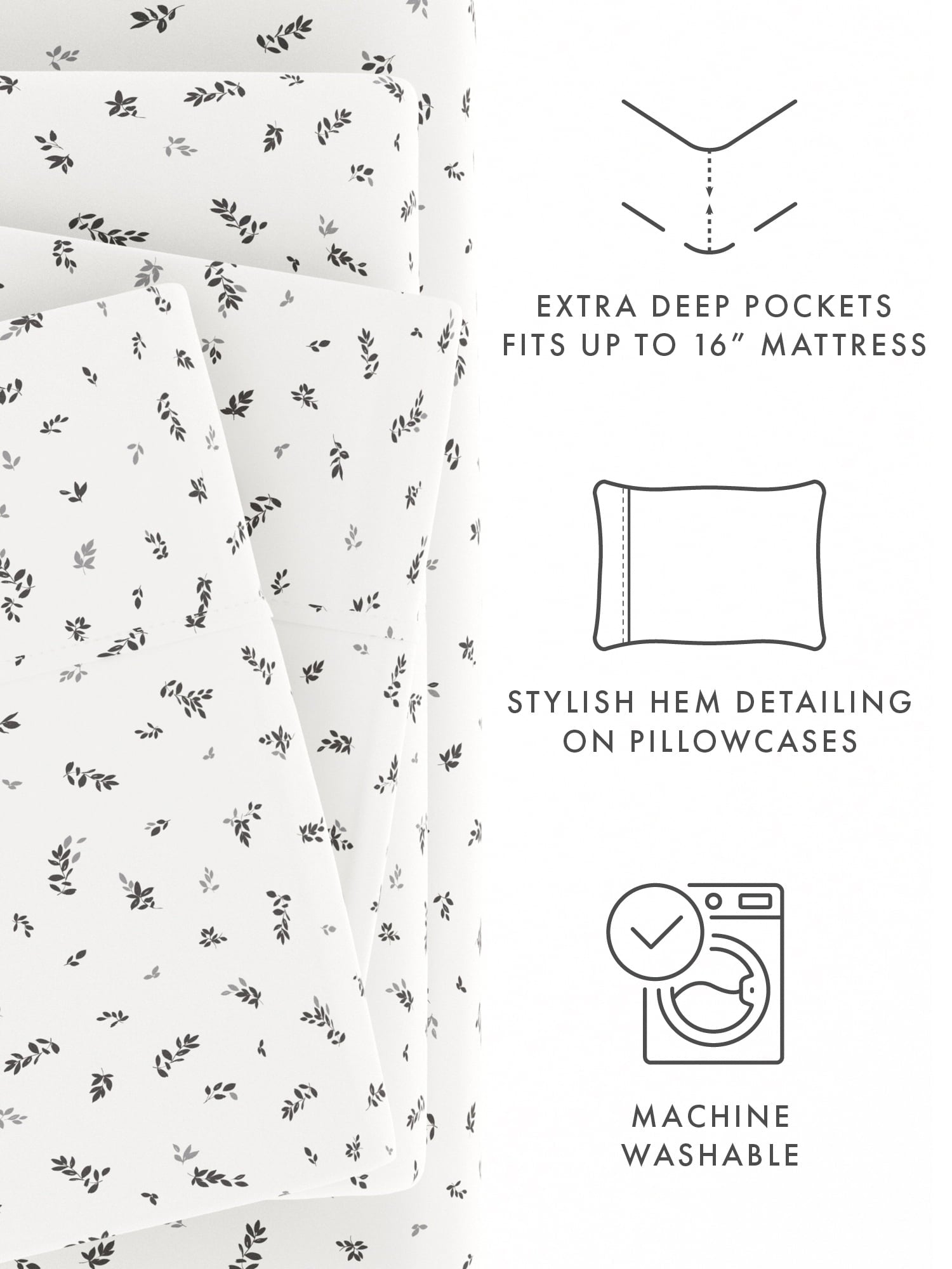 Ultra Soft & Breathable Wrinkle Free Bed Sheets Set - Floral Print Adult - Light Gray Floral Prints with Deep Pockets for King, Queen, Full, & Twins