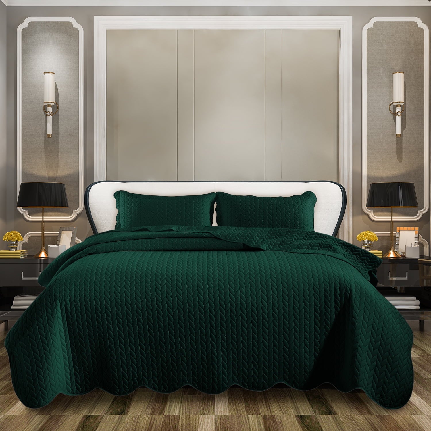 IR Imperial Rooms 2 Piece Microfiber Quilt Reversible Kids Bedding Soft 1 Bedspread & 1 Pillow Shams Emerald Green Twin