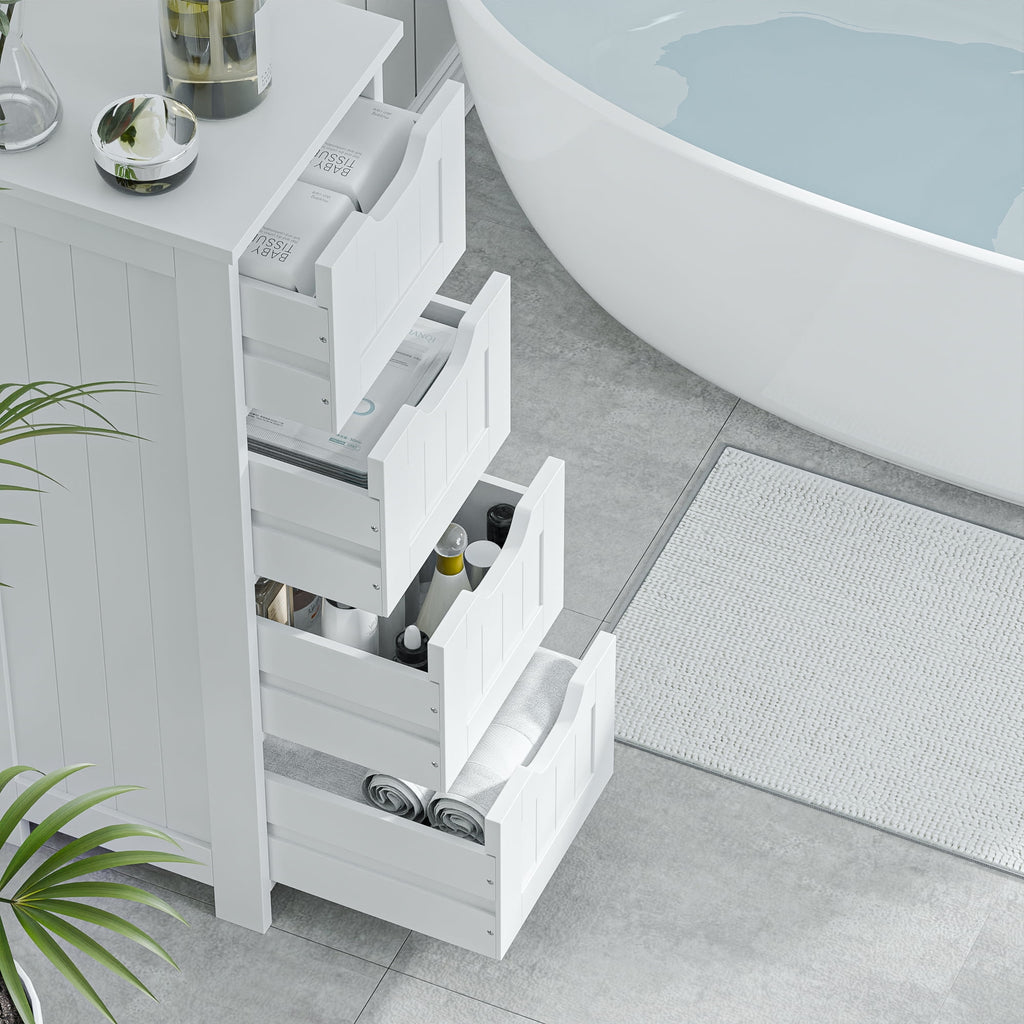 ZENY Bathroom Floor Cabinet Attractive Wooden Side Storage Organizer with 4 Drawers, White